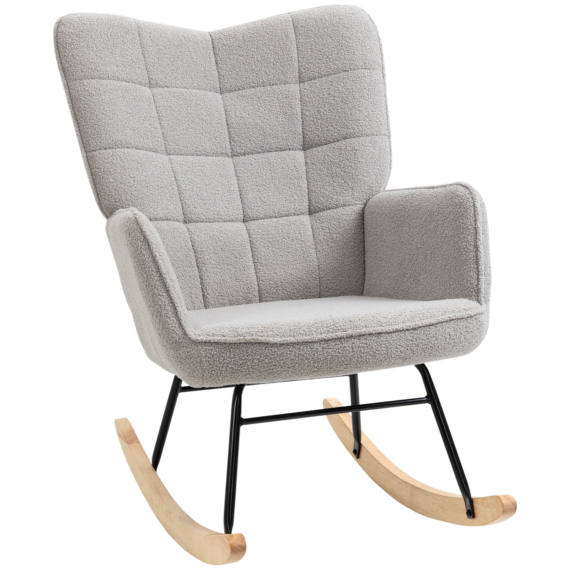 Rocking Chair, Berber Fleece Look, Armrests, Padded Chair with Wooden Runners, Relax Chair for Living Room or Bedroom, Supports up to 265 lb, Light Gray