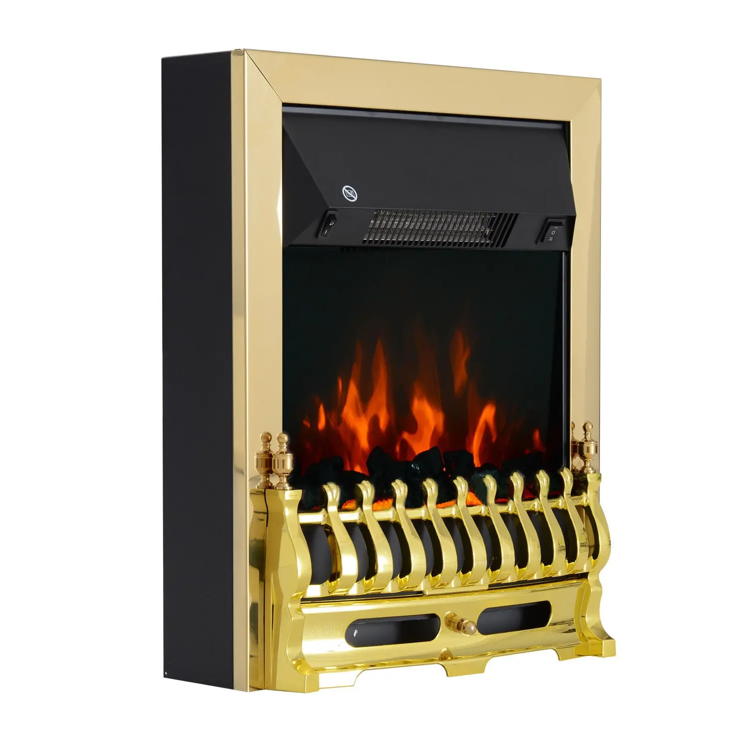 Electric Fireplace Heater Stove Freestanding Fireplace Flame Effect 1000/2000W 48.2 x 18.5 x 59.2 cm Gold