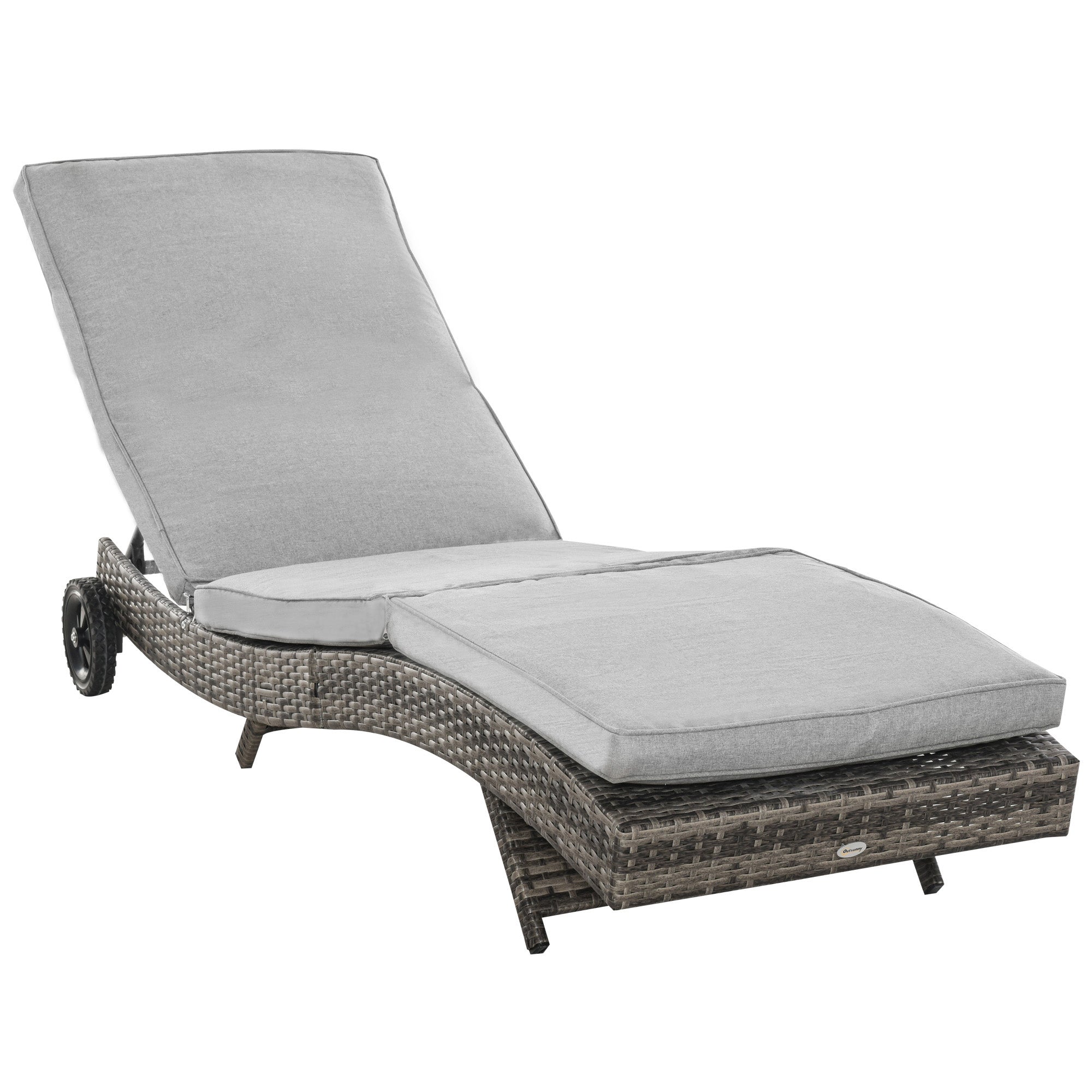 Poly Rattan Sun Lounger Garden Chair with Cushion 5-Position Adjustable Rattan Lounger Garden Furniture S-Shape Metal Gray 207 x 70 x 70 cm