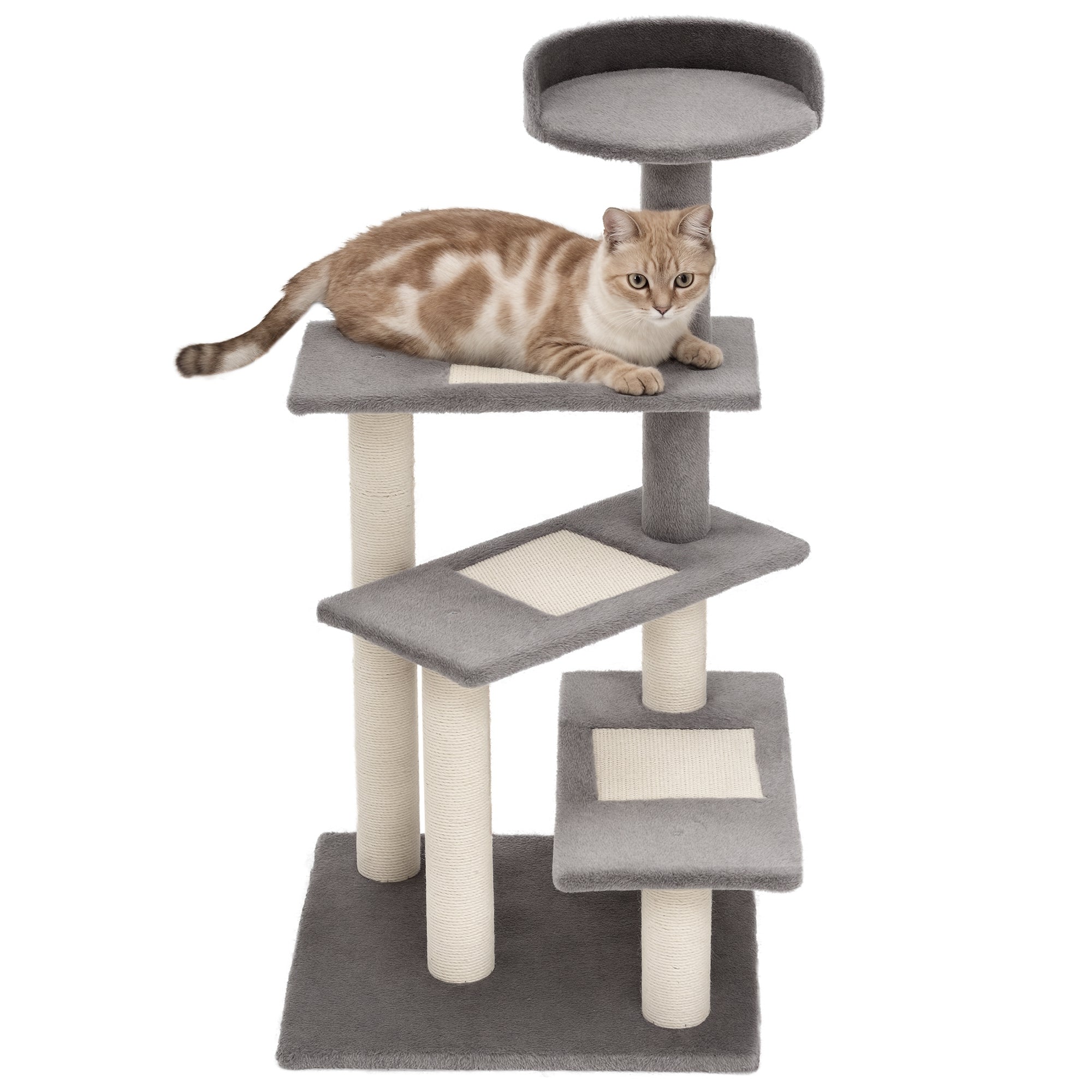 PawHut Katte træ Kat Kradsestolpe Legestativ Katte Klatretræ Med 5 Lag Beige Grå 48,5 x 48,5 x 100 cm (LxBxH)
