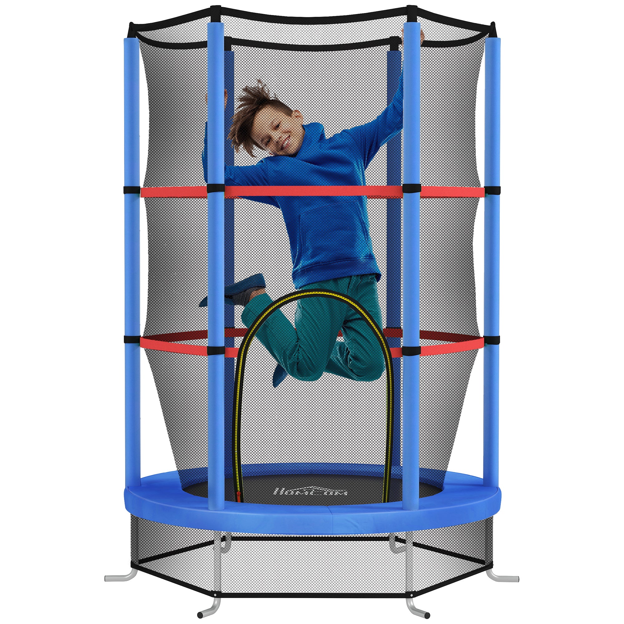 Kids Trampoline 3-6 Years with Safety Net, 6 Columns and Entries, PE, Plastic and Metal Trampoline, ?140x190 cm, Blue and Black