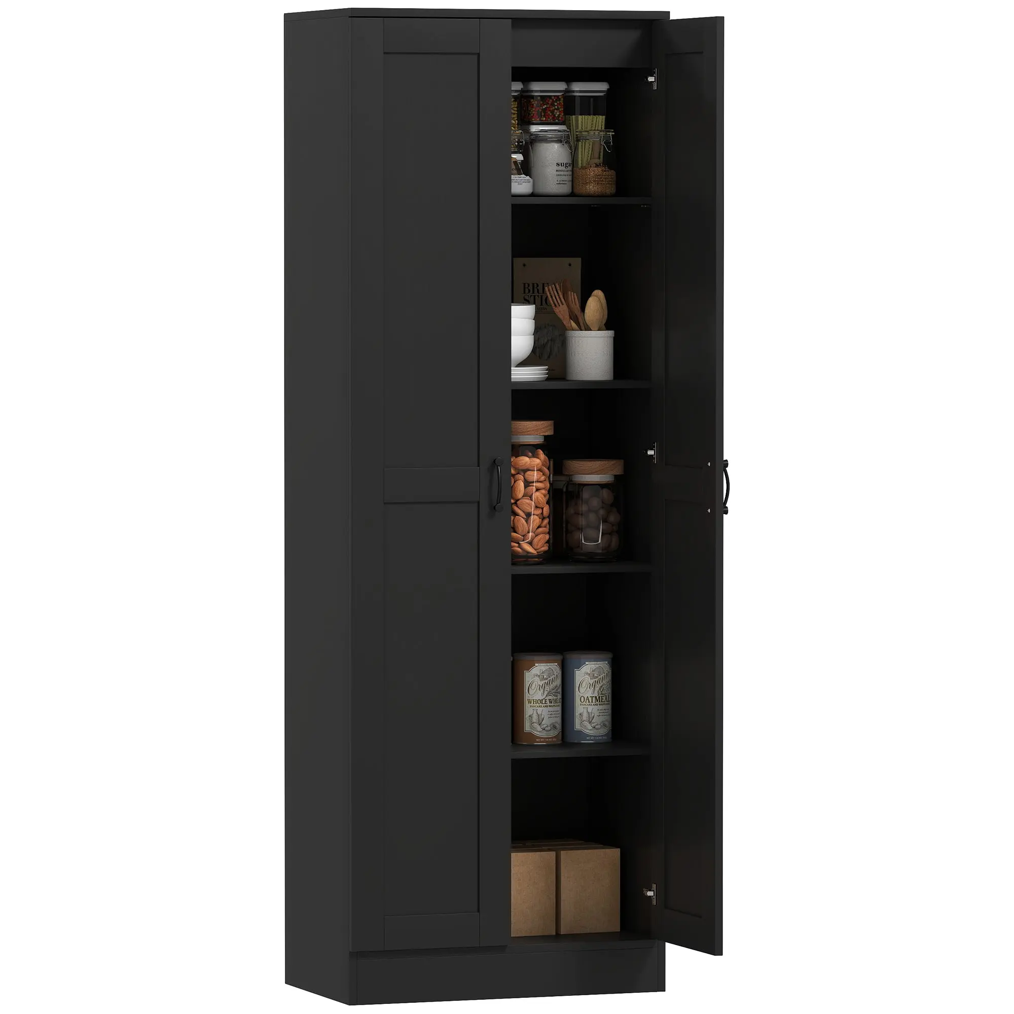 2-Door Storage Cabinet with 4 Shelves, Contemporary Multipurpose Cabinet for Bedroom, Office, Kitchen — 23.6 x 14.4 x 68.9 in (60 x 36.5 x 175 cm), Black