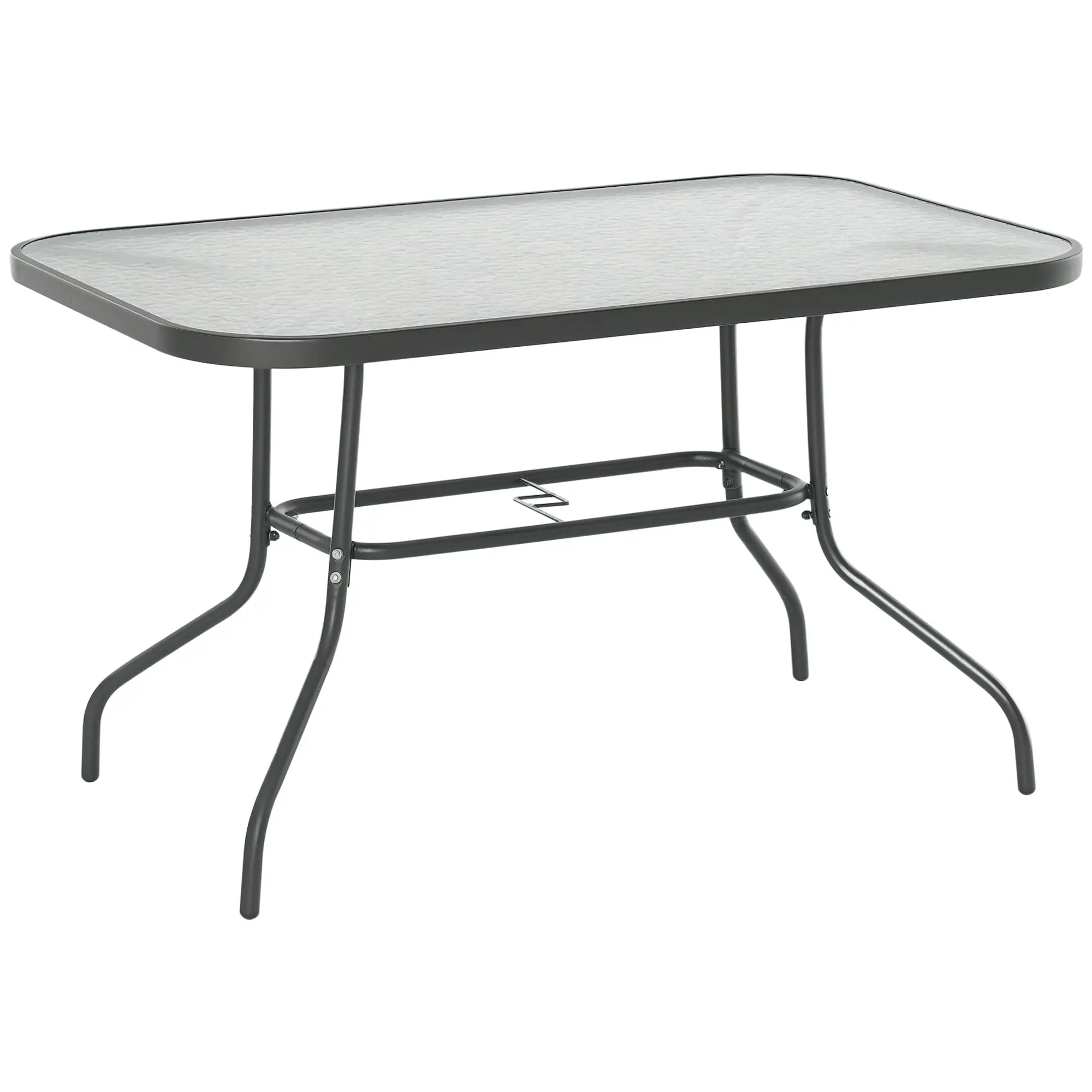 Garden Table Bistro Table Patio Table Garden Side Table Bistro Table Garden Furniture with Glass Top Umbrella Hole Tempered Glass + Metal Charcoal Grey 120 x 80 x 70 cm
