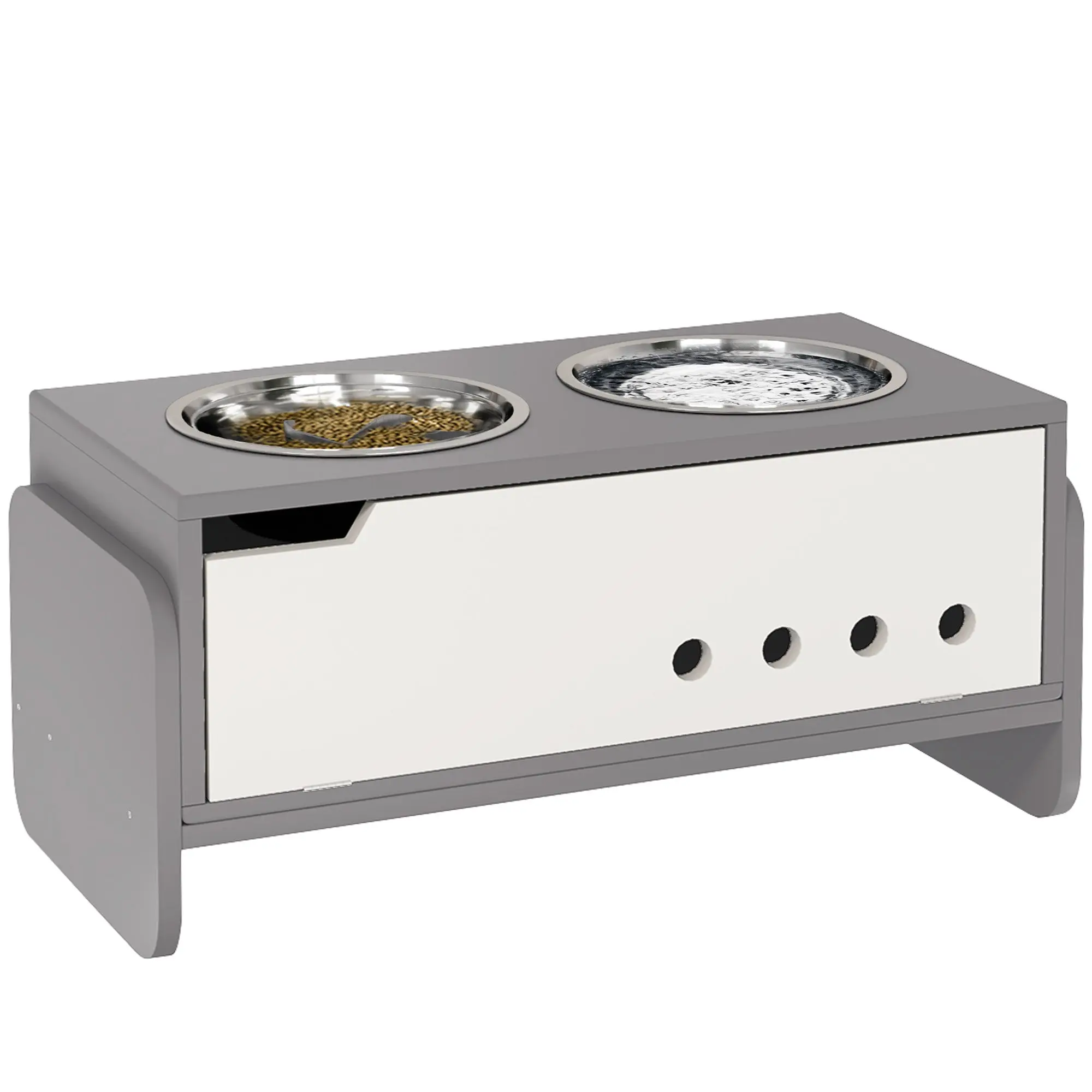 Elevated Dog Bowl Height Adjustable Feeding Bowl with Storage Water Bowl 2 x 2000ml Stainless Steel Bowls Slow Feeding Bowl Adjustable Feeder Feeding Station for Large Dogs Cats Gray
