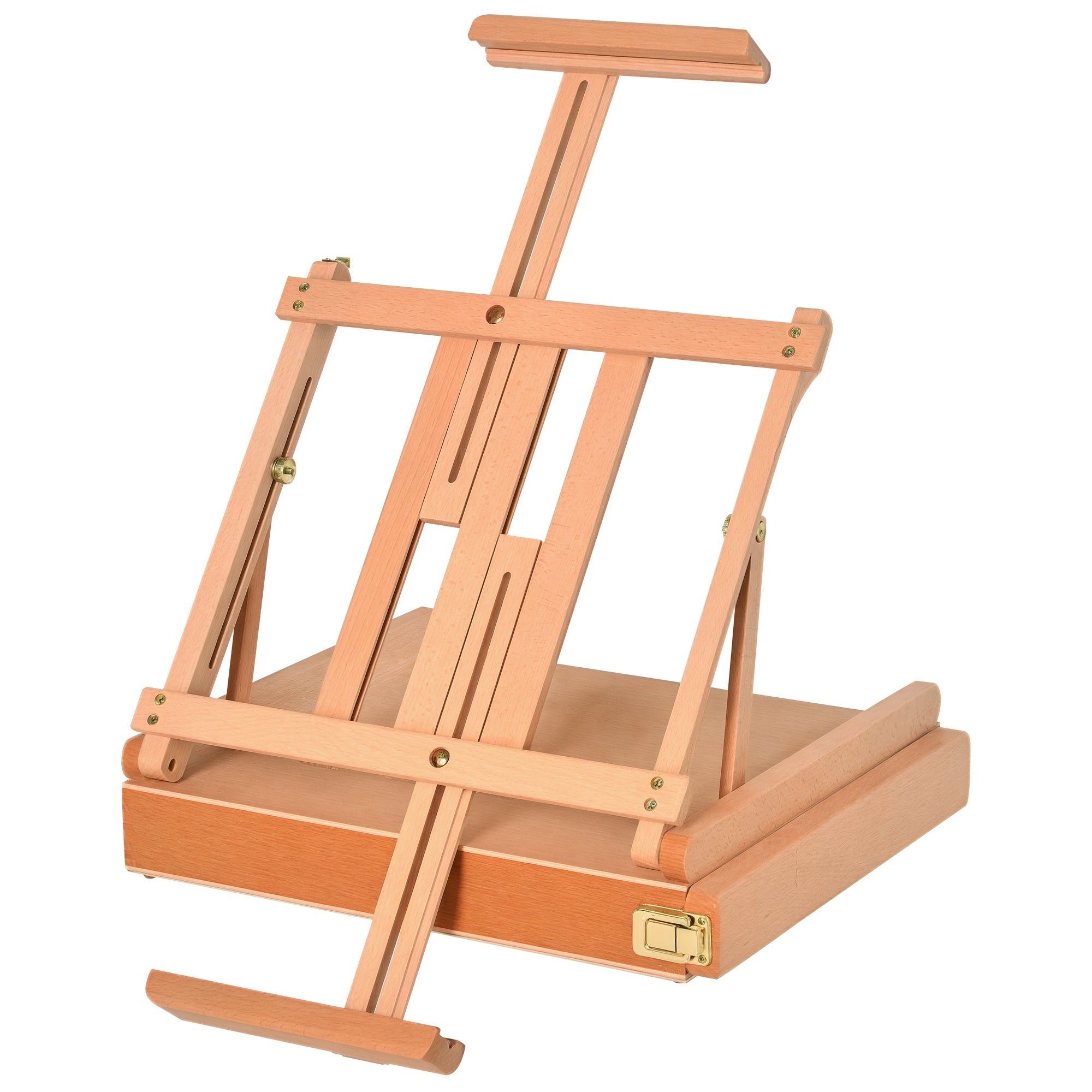 Vinsetto glezniecības statīvs - portfelis, studios statīvs, regulējams leņķis, salokāms ar atvilktni, bērza koks, dabīgs 42 x 36 x 12,5 cm