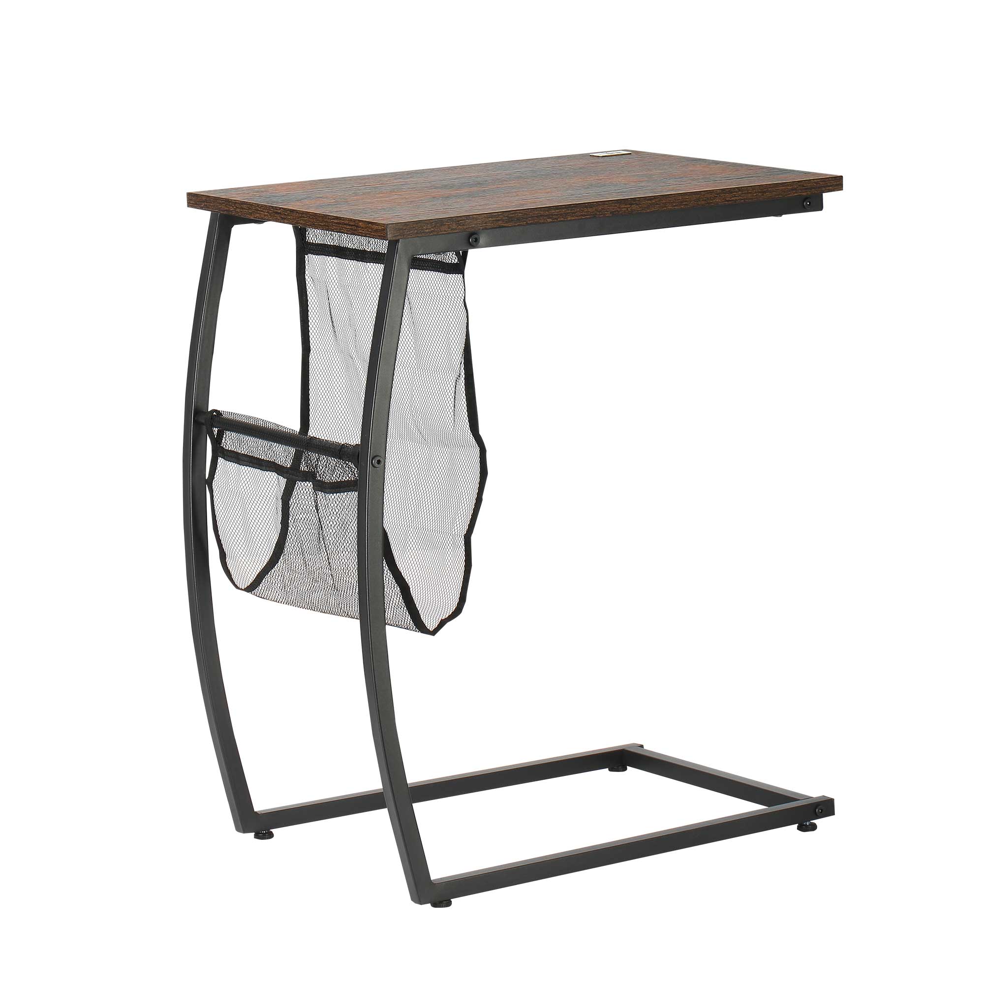 HOMCOM Sidebord til Sofa og Seng - Lille C-formet Sidebord med Opbevaringslomme - Industrielt Design til Stuen 53x35x64,5 cm - Rustik Brun