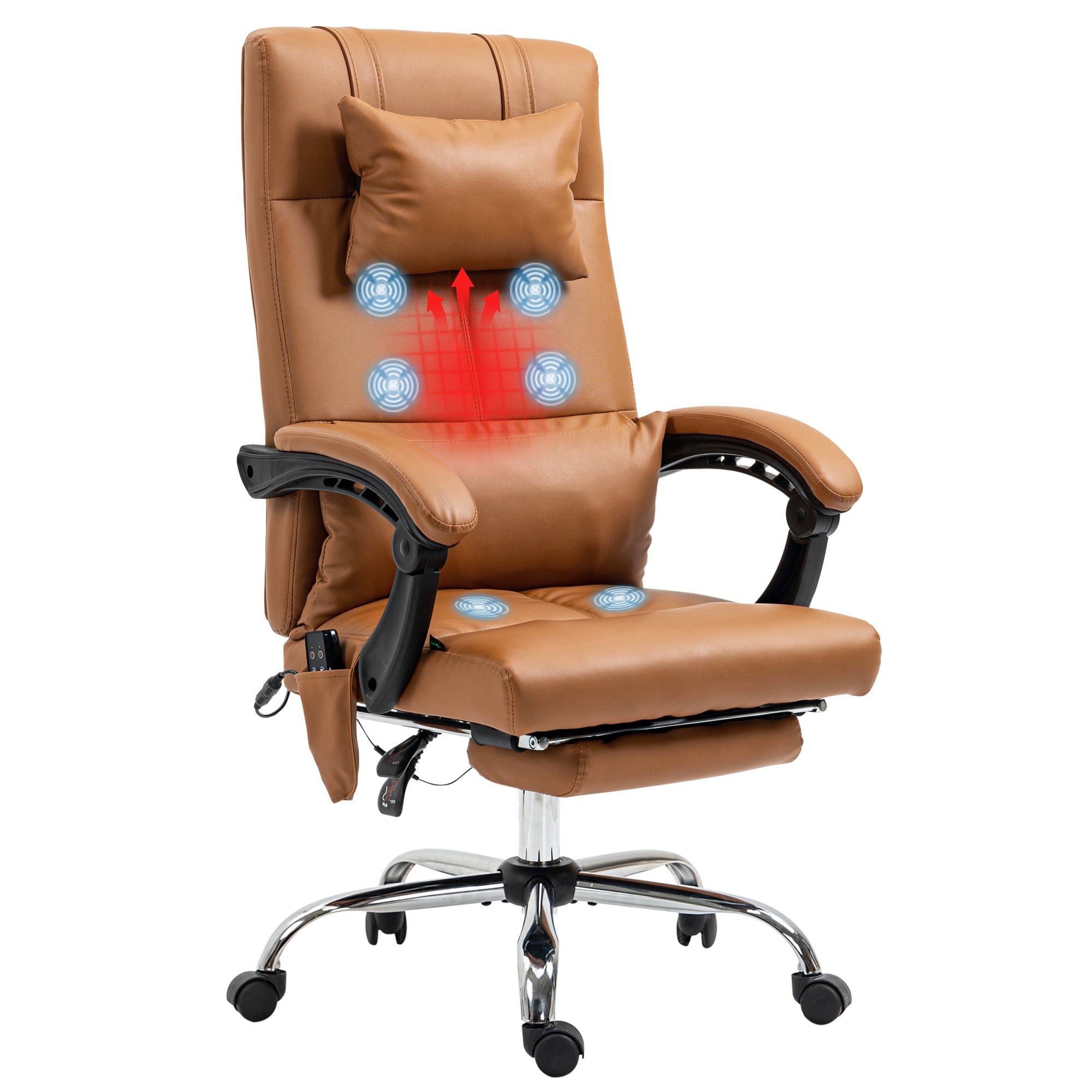 Office Chair with Massage Function, Ergonomic Executive Chair with Heating, Reclining Function, Lumbar Support, and Headrest, Height Adjustable Swivel Chair with Rocking Function, Footrest, Brown