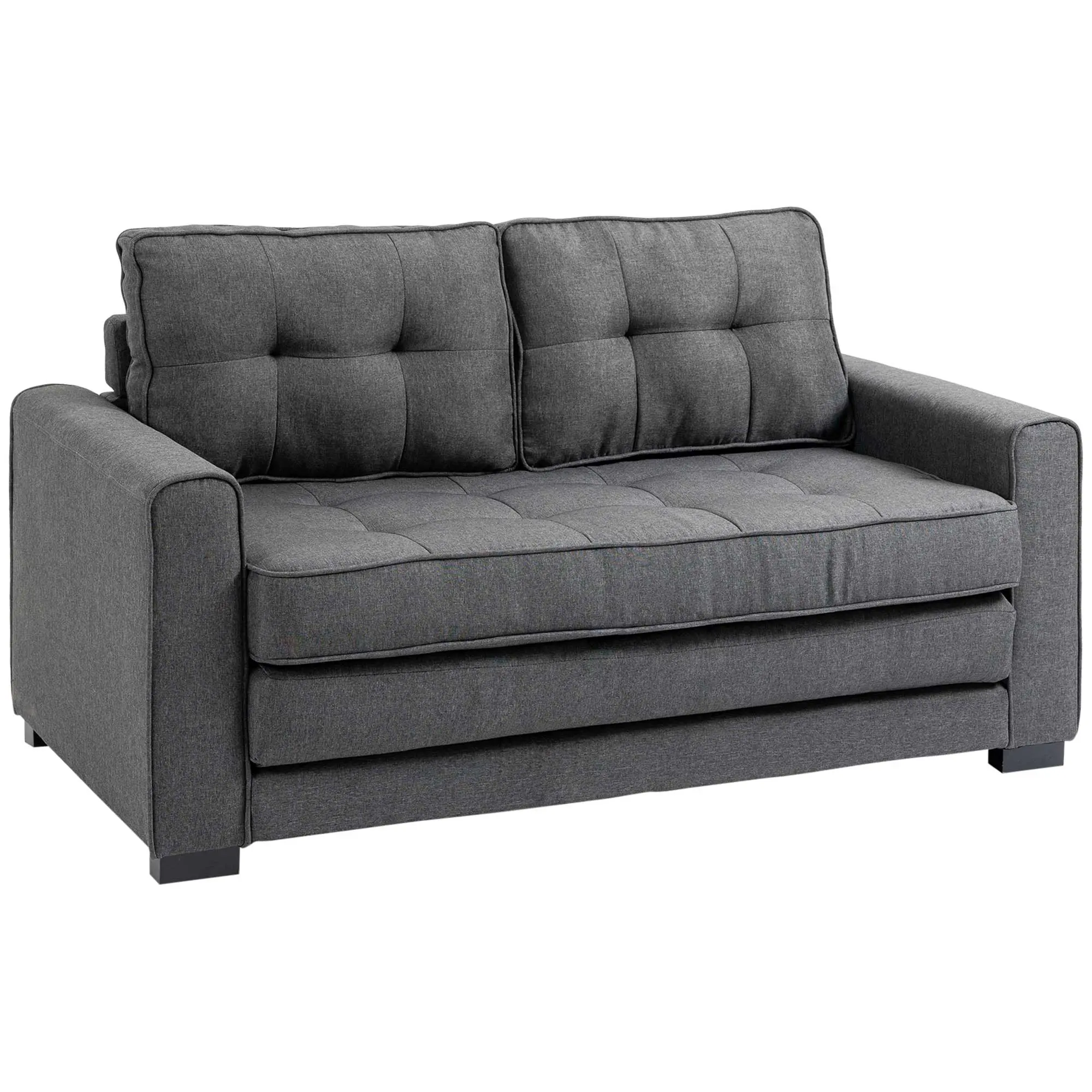 Sleeper Sofa Fold-out Sofa 2-Seater Fabric Sofa Bed Sofa with Sleeping Function Sofa Set Linen-Touch Rubberwood Gray 147.5 x 75 x 85 cm