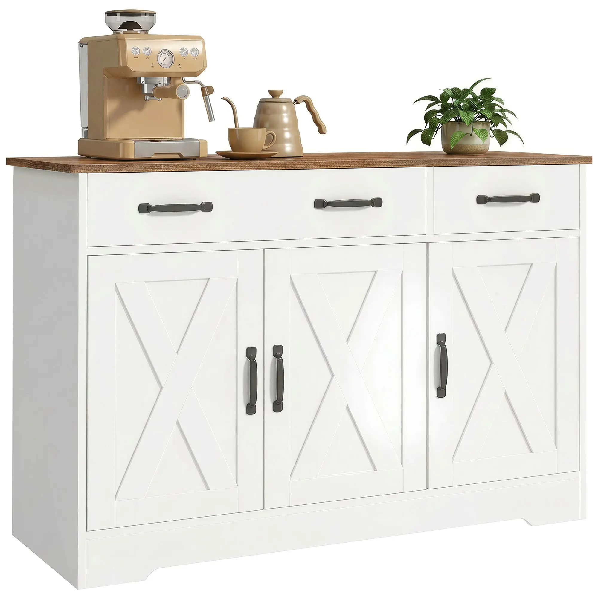3-Door Barn-Style Buffet Sideboard with 2 Drawers & Adjustable Shelves — TV Stand up to 50" — 42.5 x 15.7 x 31.9 in (108 x 40 x 81 cm) — White