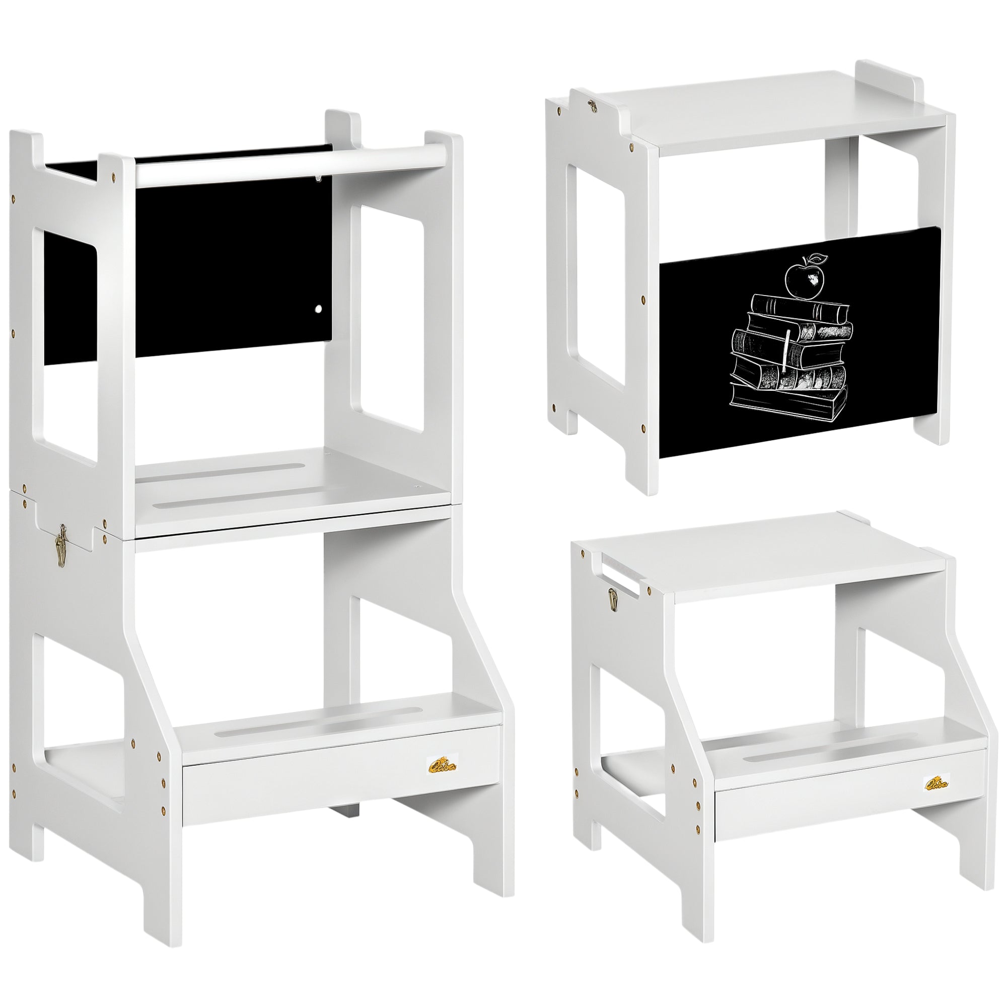 HOMCOM 2-in-1 Mokymosi Tornas ir Stalas Vaikams 3+ Metai su Kreida ir Saugumo Barjeru 42x44x86 cm Pilkas