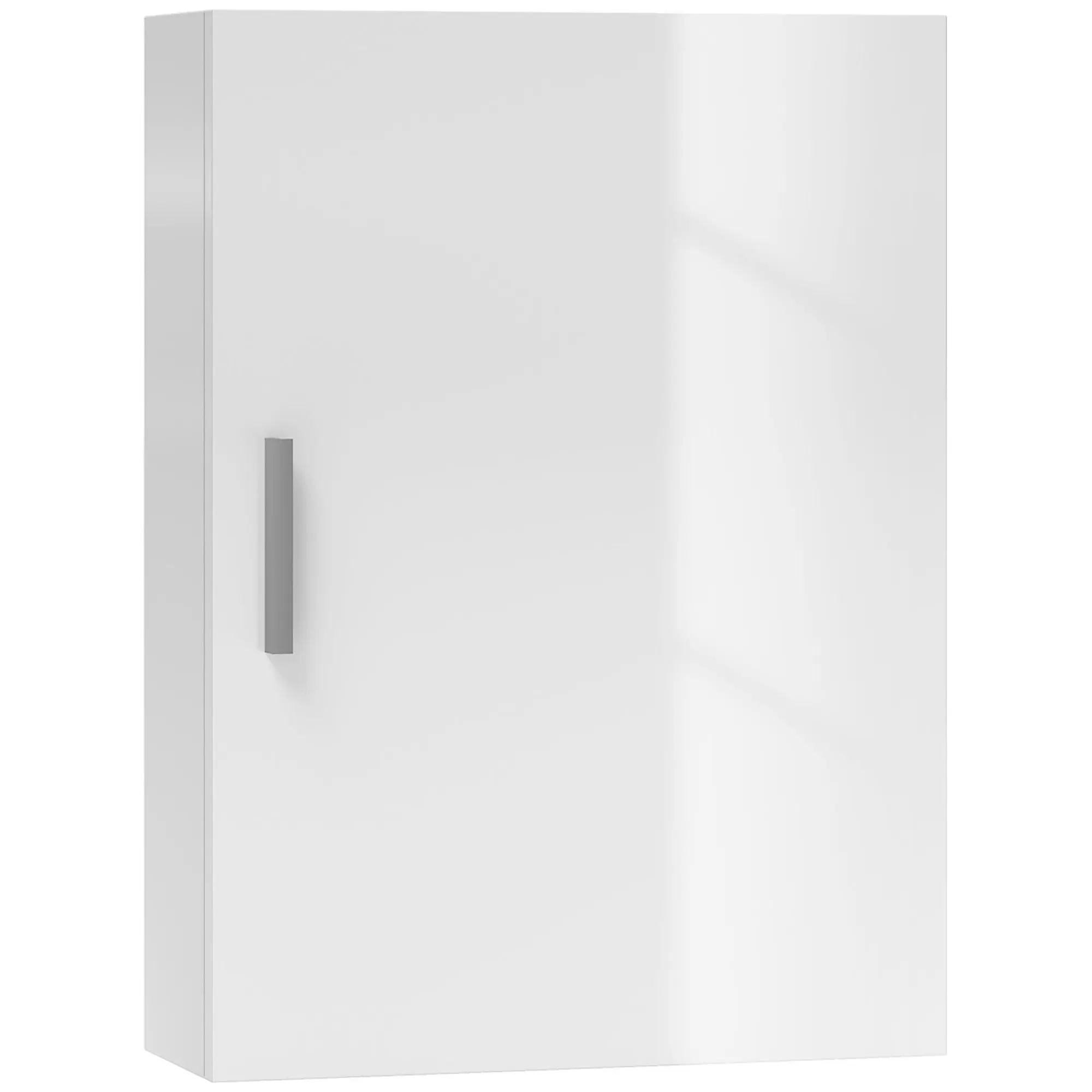 Wall Bathroom Cabinet with 1 Door, Bathroom Wall Shelf with 3 Adjustable Glass Shelves on 3 Levels, Suspended Bathroom Cabinet in Wood, 40x15x55 cm, Glossy White