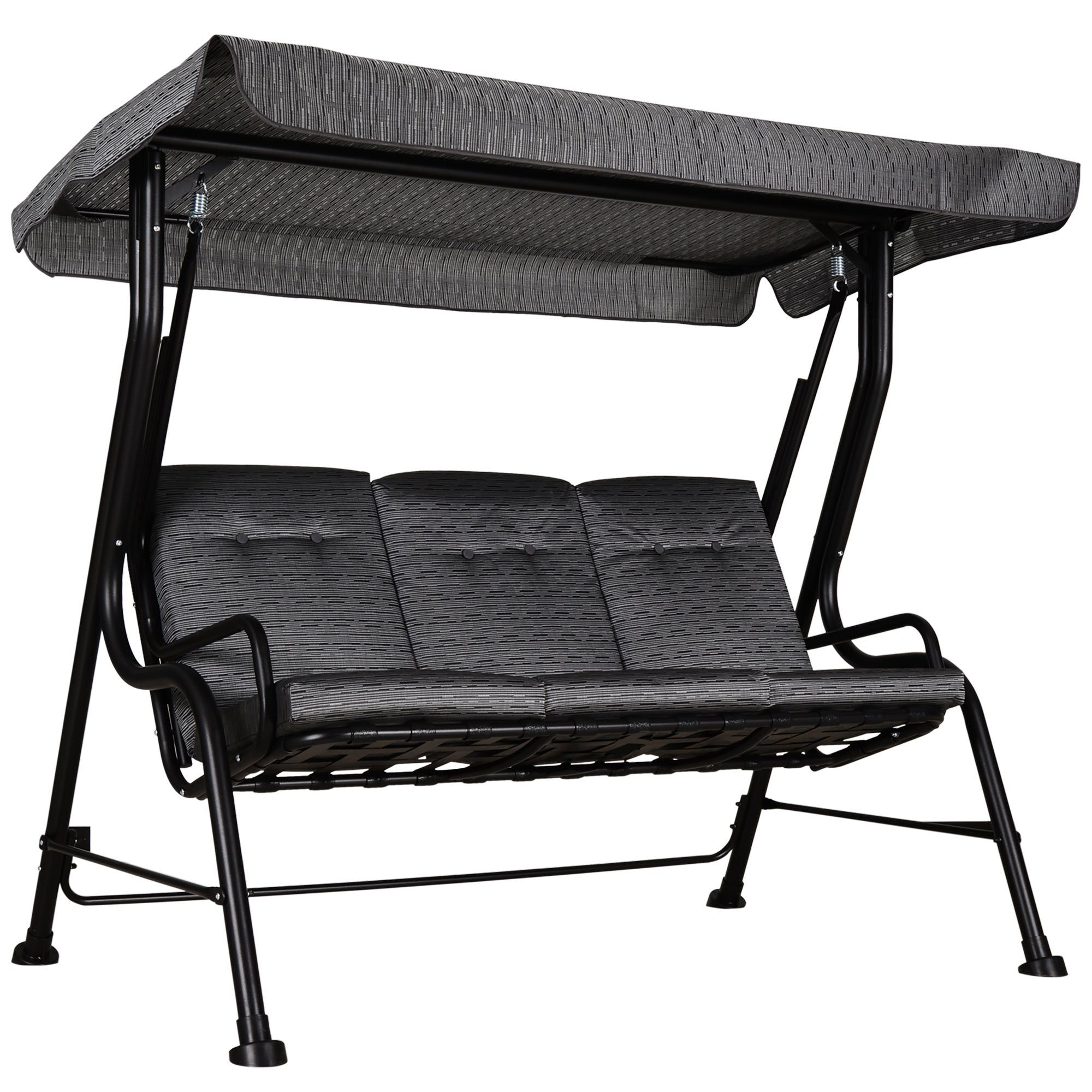 Outsunny Hollywoodsväng, 3-sits Trädgårdshängmatta, Justerbart Solskydd, Textil Grå 200 x 120 x 170 cm