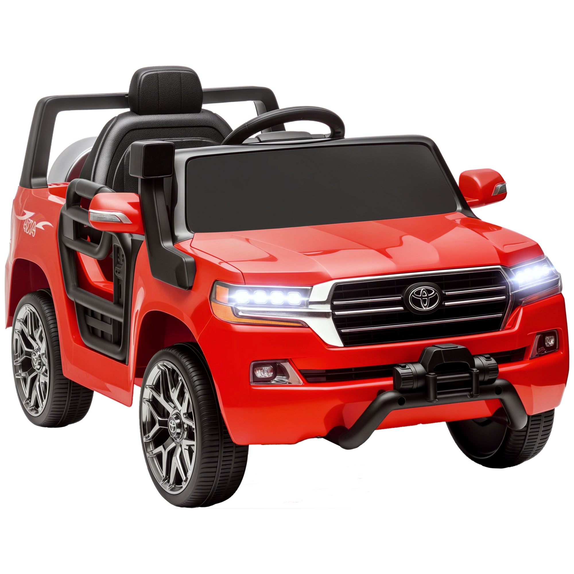 AIYAPLAY Elektrisches Auto für Kinder ab 3 Jahren Toyota LAND CRUISER mit 12V Batterie, Fernbedienung, Scheinwerfern, Hupe, sanftem Start und MP3 Musik Rot