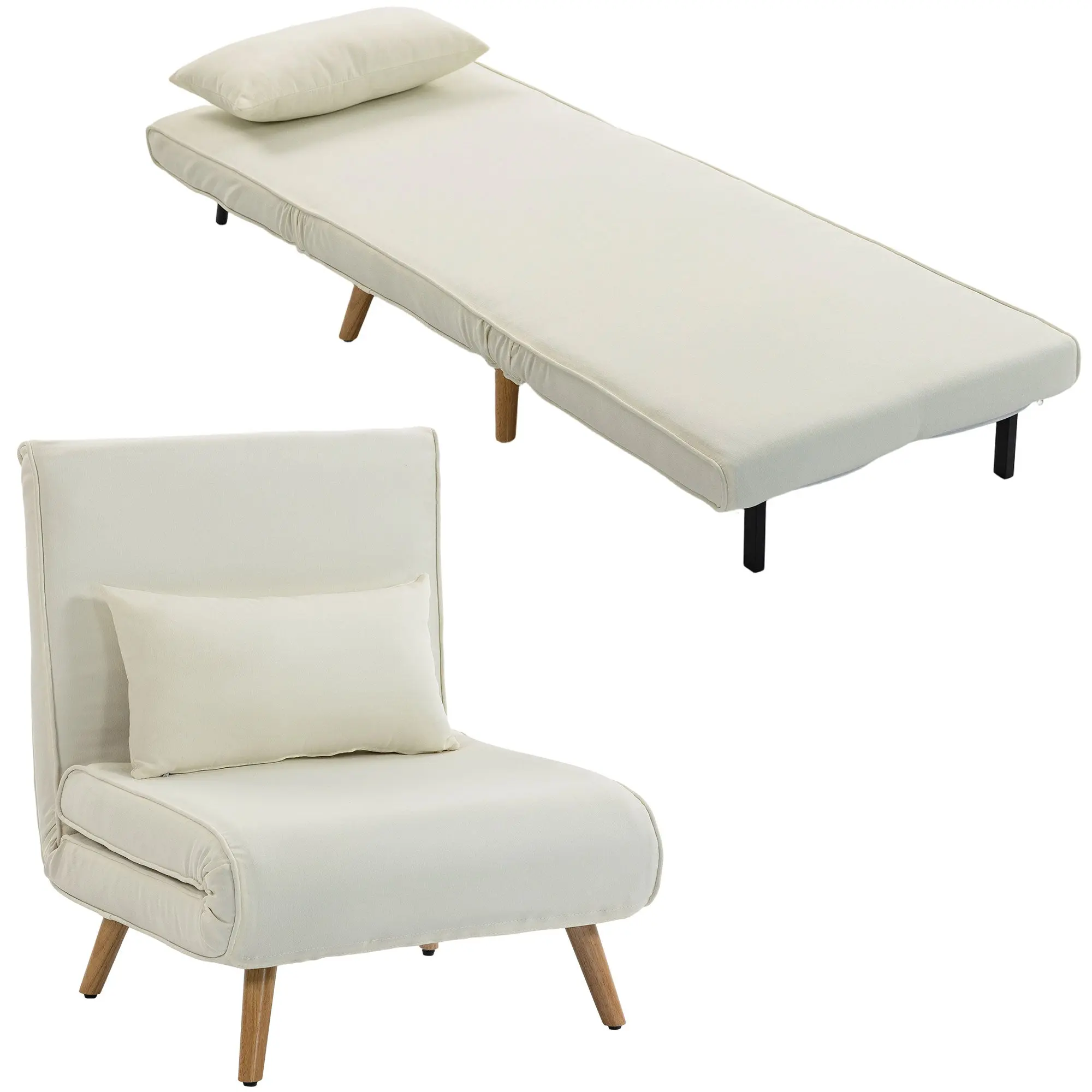 3-in-1 Convertible Single Chair — Sleeper Chair & Daybed, 5-Position Recline, Includes Pillow, Padded Seat — Cream