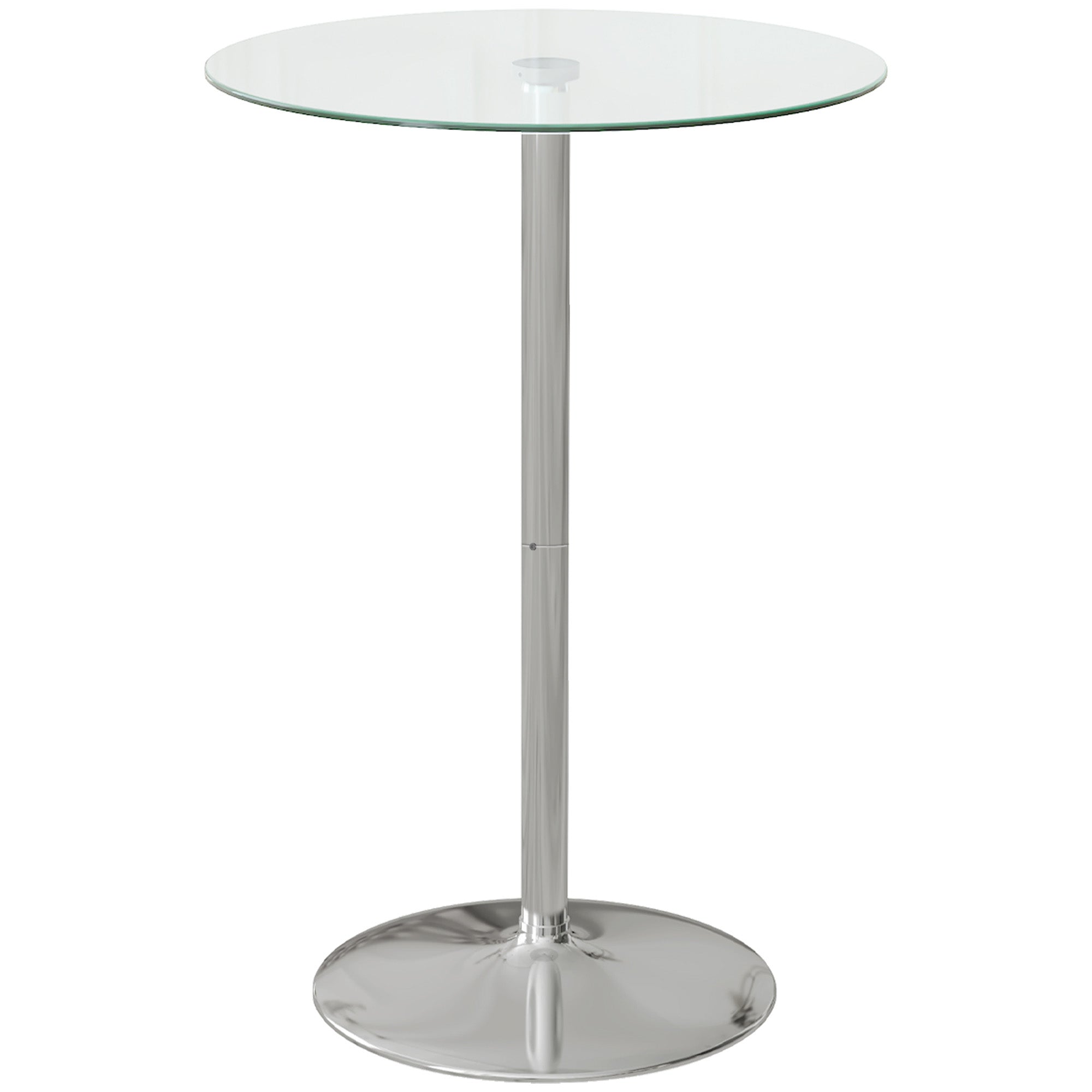 Modern Tall Bar Table, Round Kitchen Table for 2 People with Steel Base and Glass Top, ?70x102cm, Transparent