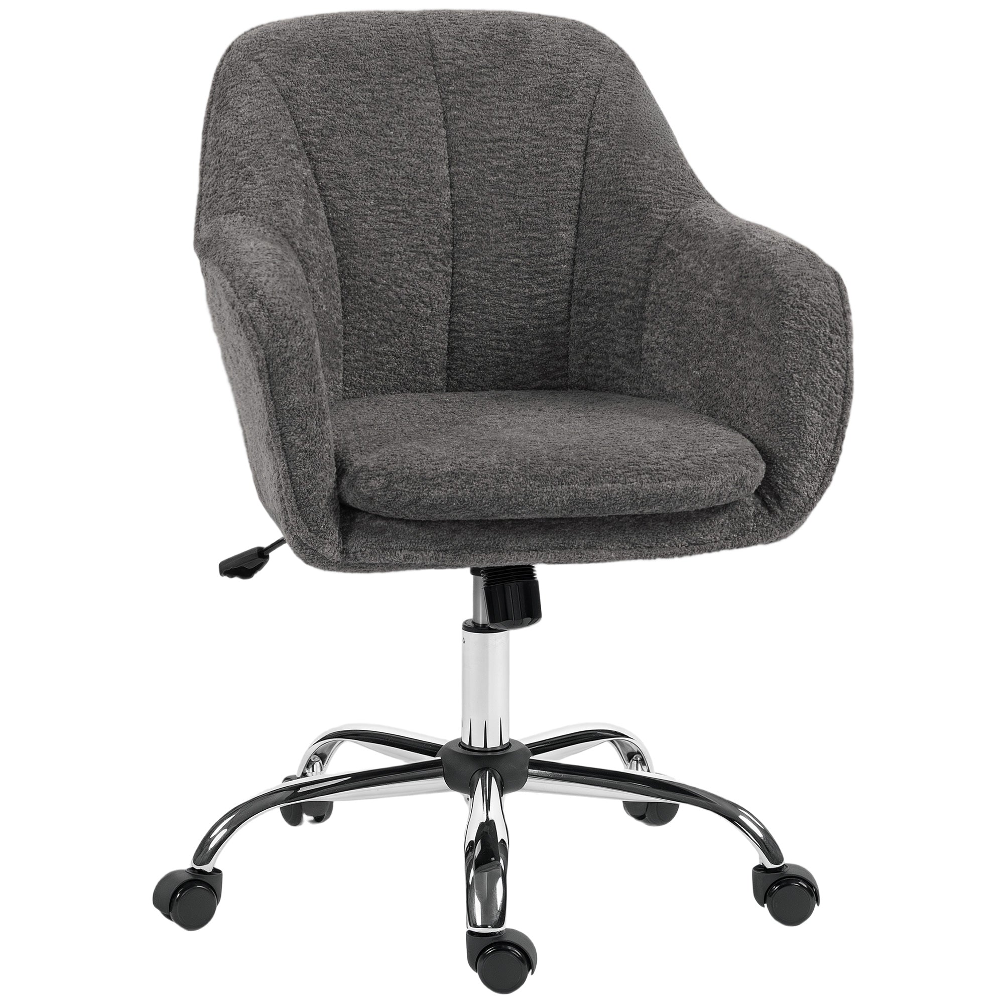Ergonomic Snow-Flannel Office Chair — Swivel Vanity & Desk Chair, Adjustable Height, Curved Tufted Back, Rocking Function, Grey
