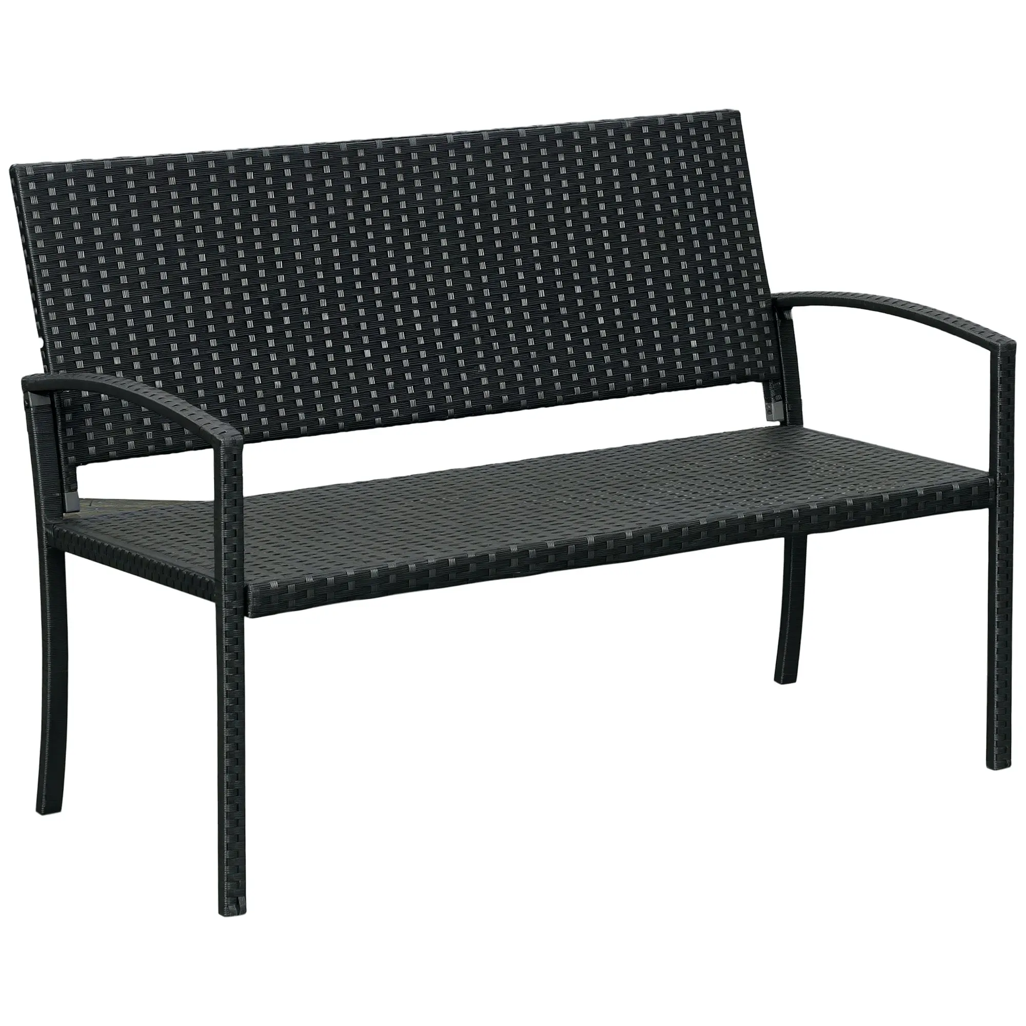 Poly Rattan Garden Bench 2-Seater UV-Resistant Bench with Ergonomic Armrests Backrest Garden Furniture Park Bench up to 240kg Load Capacity Patio Bench for Garden Terrace, 122x60x85cm, Black