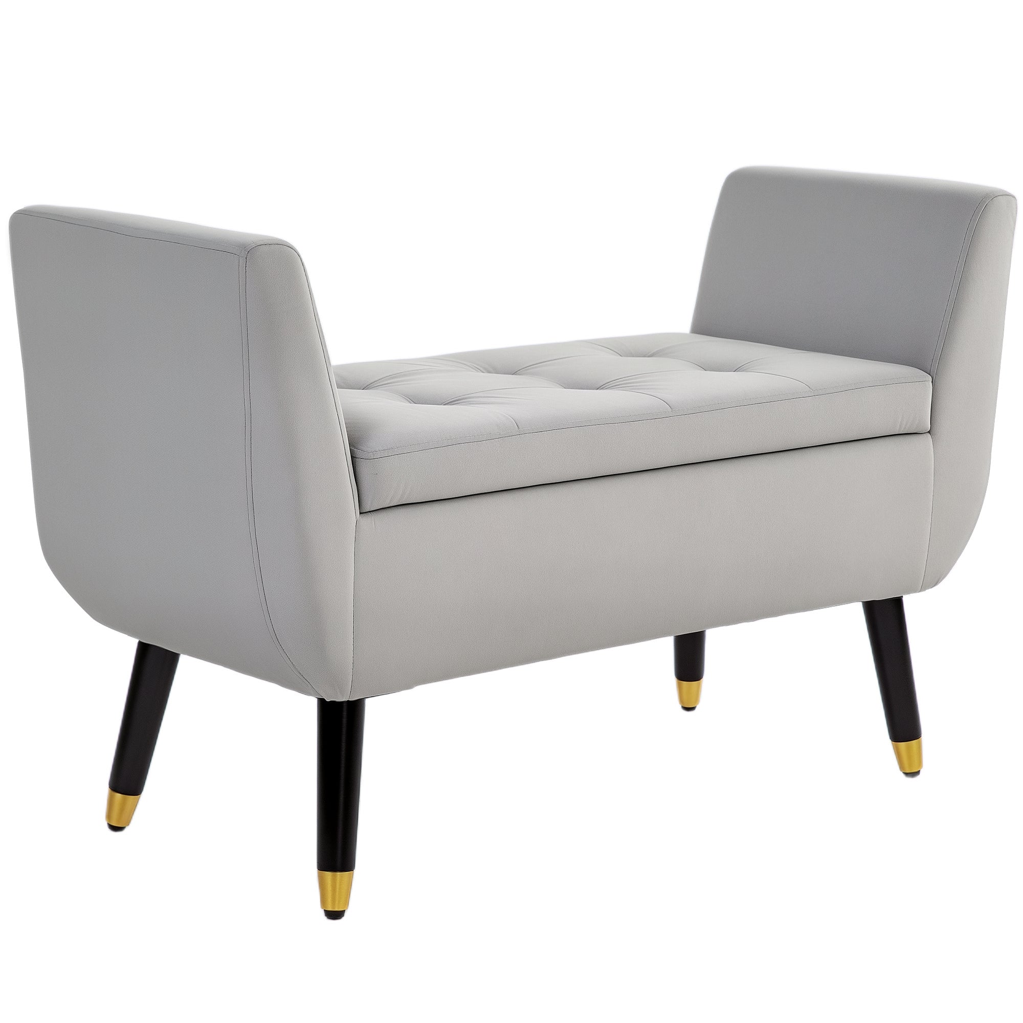 HOMCOM Tárolós Pad Karfákkal, Bársonyos Hatású Felület, Tárolódoboz Fa Lábakkal, Pad a Nappaliba, Hálószobába, Előszobába 107 x 42 x 65 cm, Világosszürke