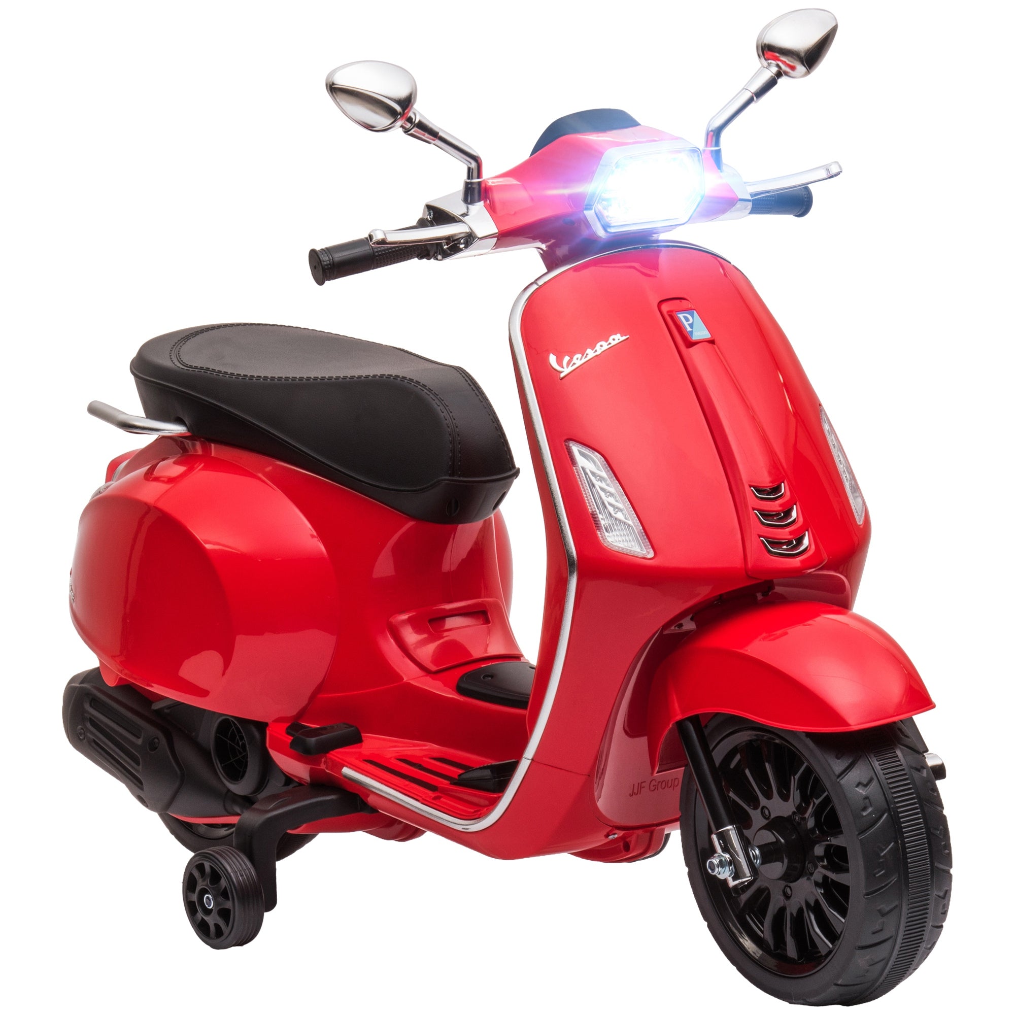 AIYAPLAY Elektro-Motorrad für Kinder ab 3 Jahren - Lizensiertes Vespa Akkumotorrad für Kinder 6V mit USB MP3 LED-Licht FM-Radio Geschwindigkeit 3 km/h Belastung 35 kg Rot