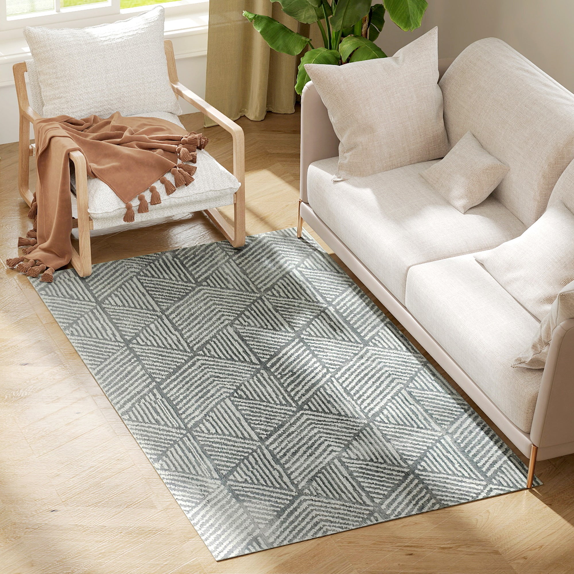 HOMCOM Wohnzimmer Tapijt 170x120 cm Machine Wasbaar Korte Pool Geometrisch Tapijt voor Woonkamer Slaapkamer Eetkamer Donkergrijs