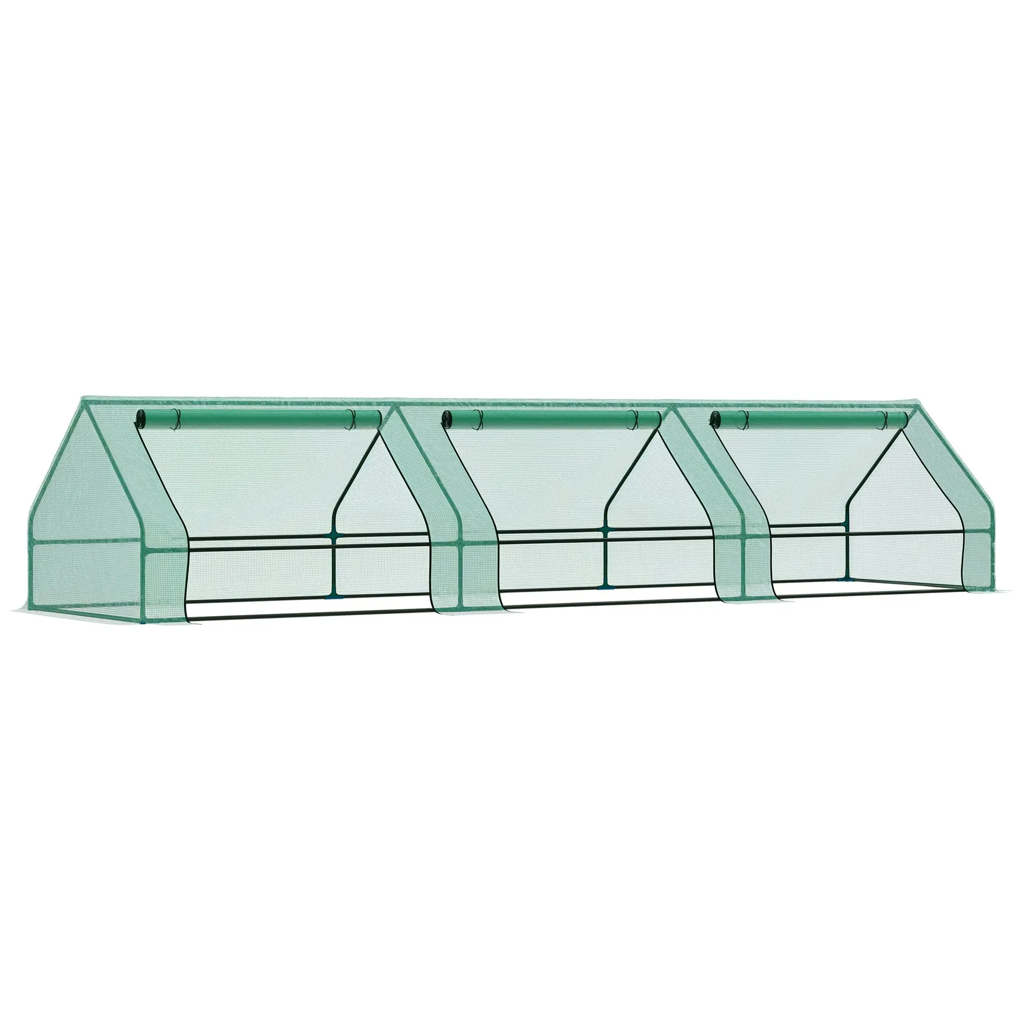 Waterproof and Anti-UV Garden Greenhouse with 3 Roll-Up Windows, Mini Plant Greenhouse in Steel and Polyethylene, 400x100x80 cm, Green