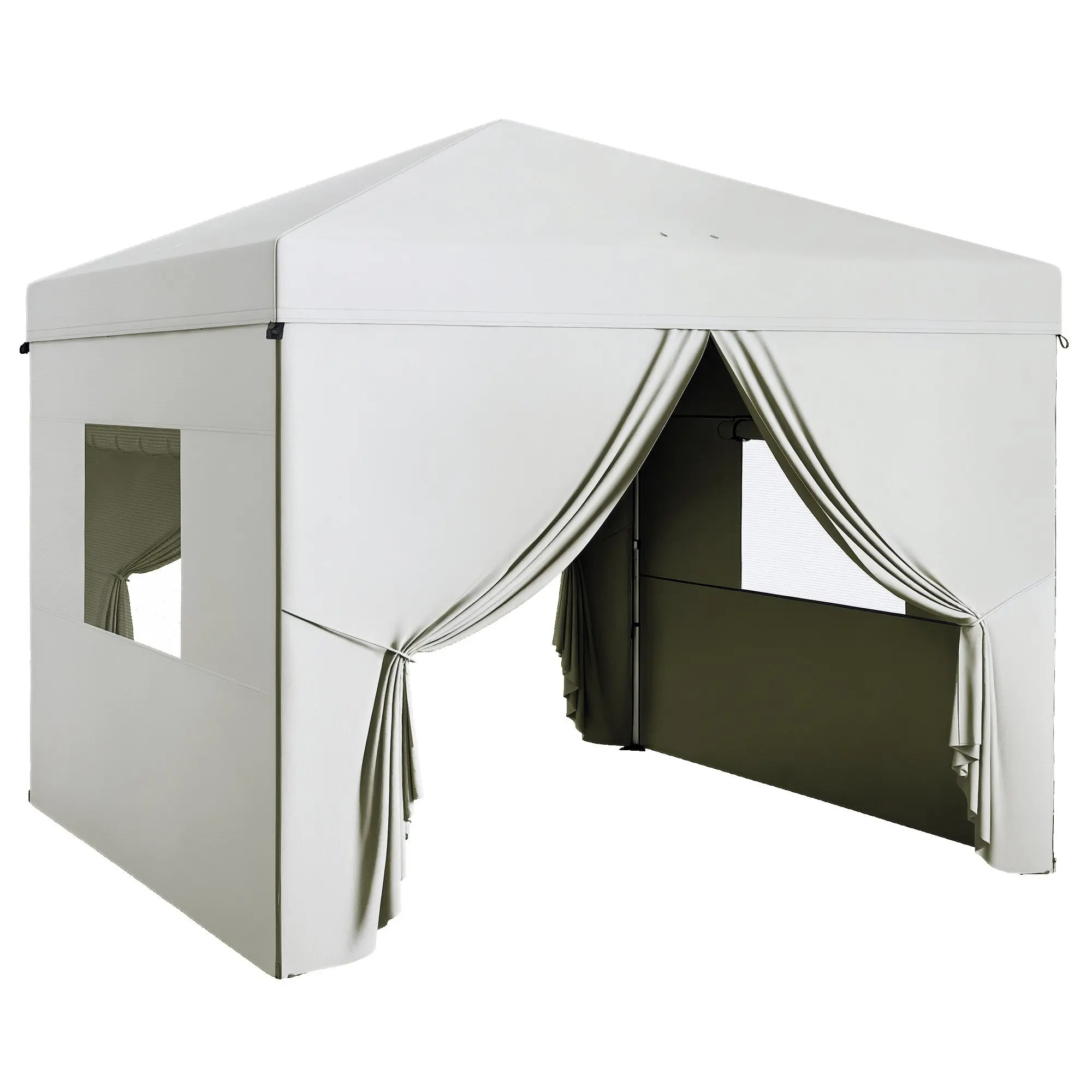 Pop-Up Foldable 3x3m Garden Gazebo with 4 Side Walls 2 Mesh Windows Adjustable Height Waterproof Anti-UV Carry Bag for Camping Parties White