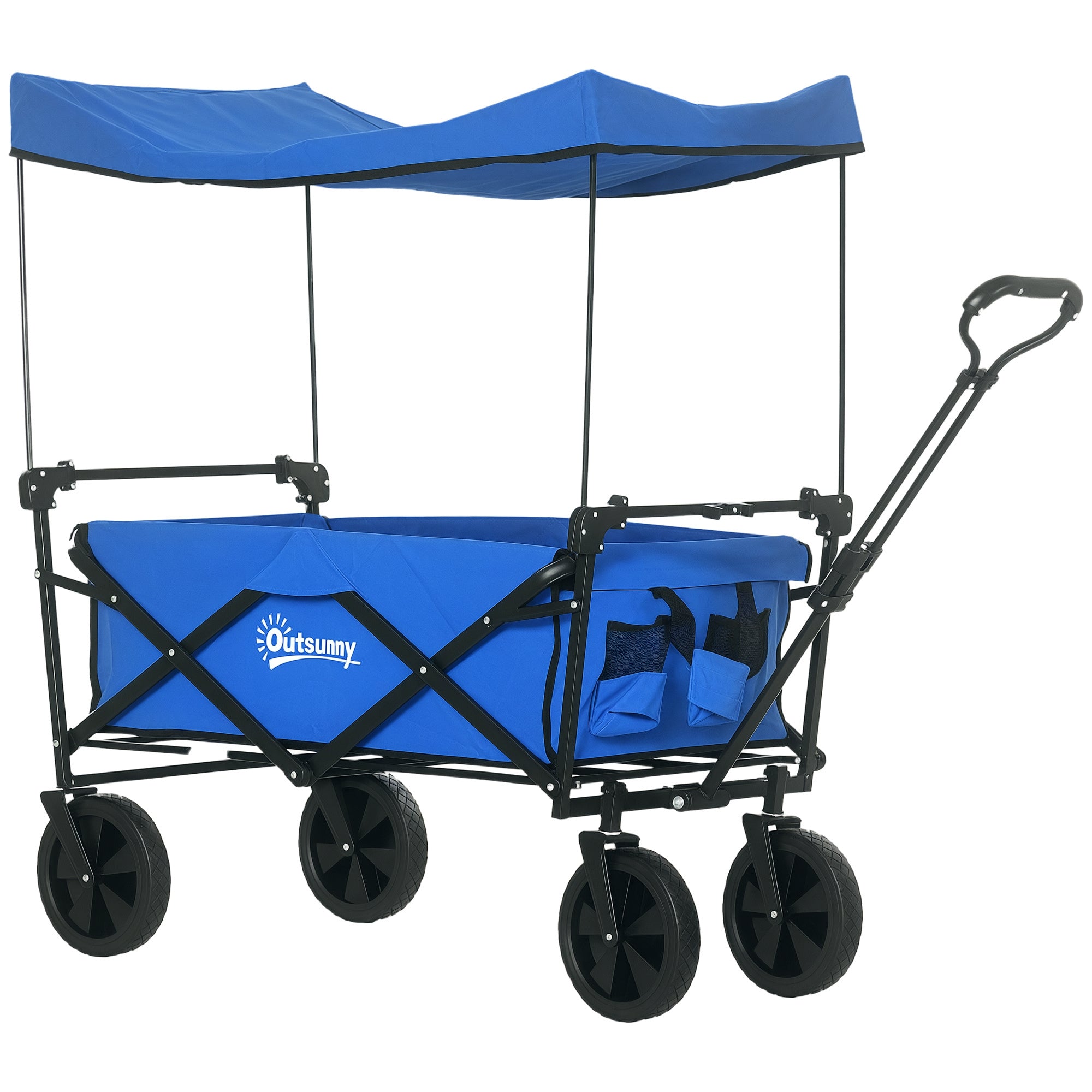 Outsunny Klappwagen mit abnehmbarem Sonnenschutz - Strandwagen Gartenwagen mit verstellbarer Griffhöhe und -winkel, große Räder und Tragetasche, Tragfähigkeit 100 kg für den Einkauf