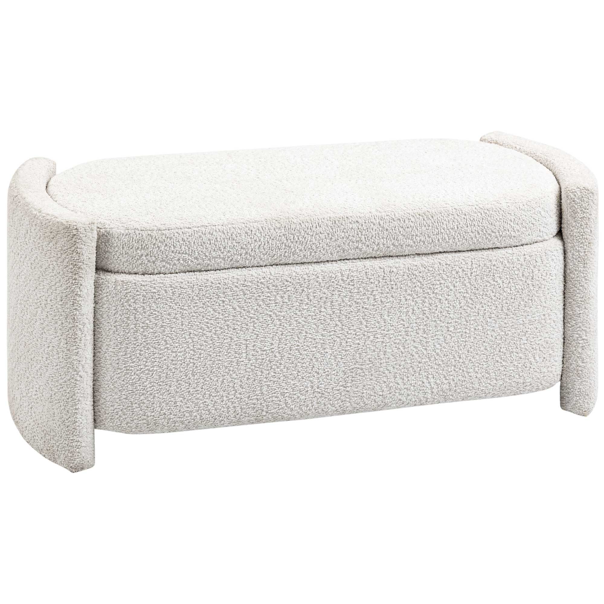HOMCOM Pad, Ágy Pad Tárolóval, Párnázott Pad Fedővel, Teddy Plüss Megjelenéssel, Tárolódoboz, Pad a Nappaliba, Hálószobába, Krém, 105 x 44 x 45,5 cm