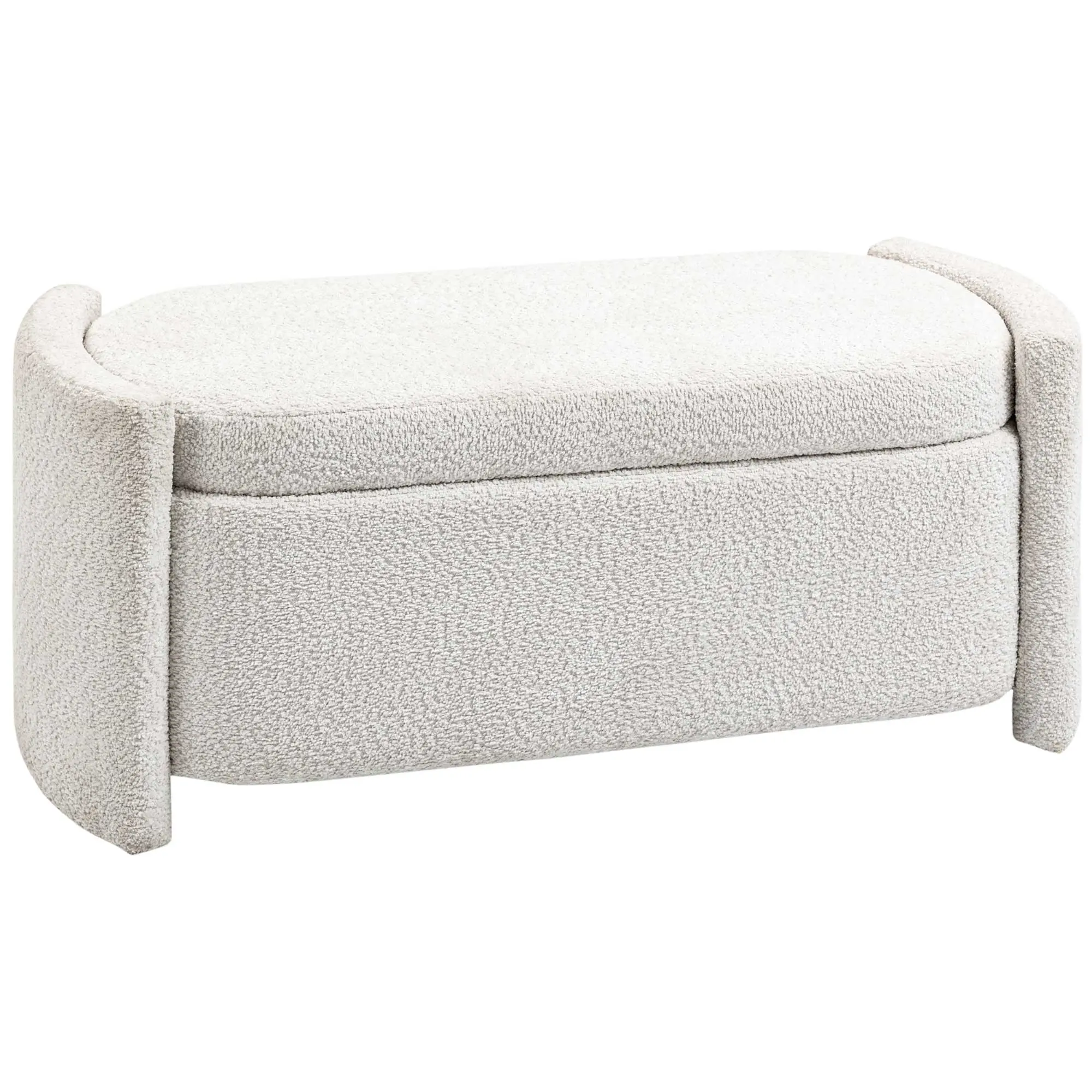 Storage Bench with Lid Padded Bench Teddy Velvet Upholstery Wooden Frame Chest Bench for Bedroom Living Room Cream 105 x 44 x 45.5 cm