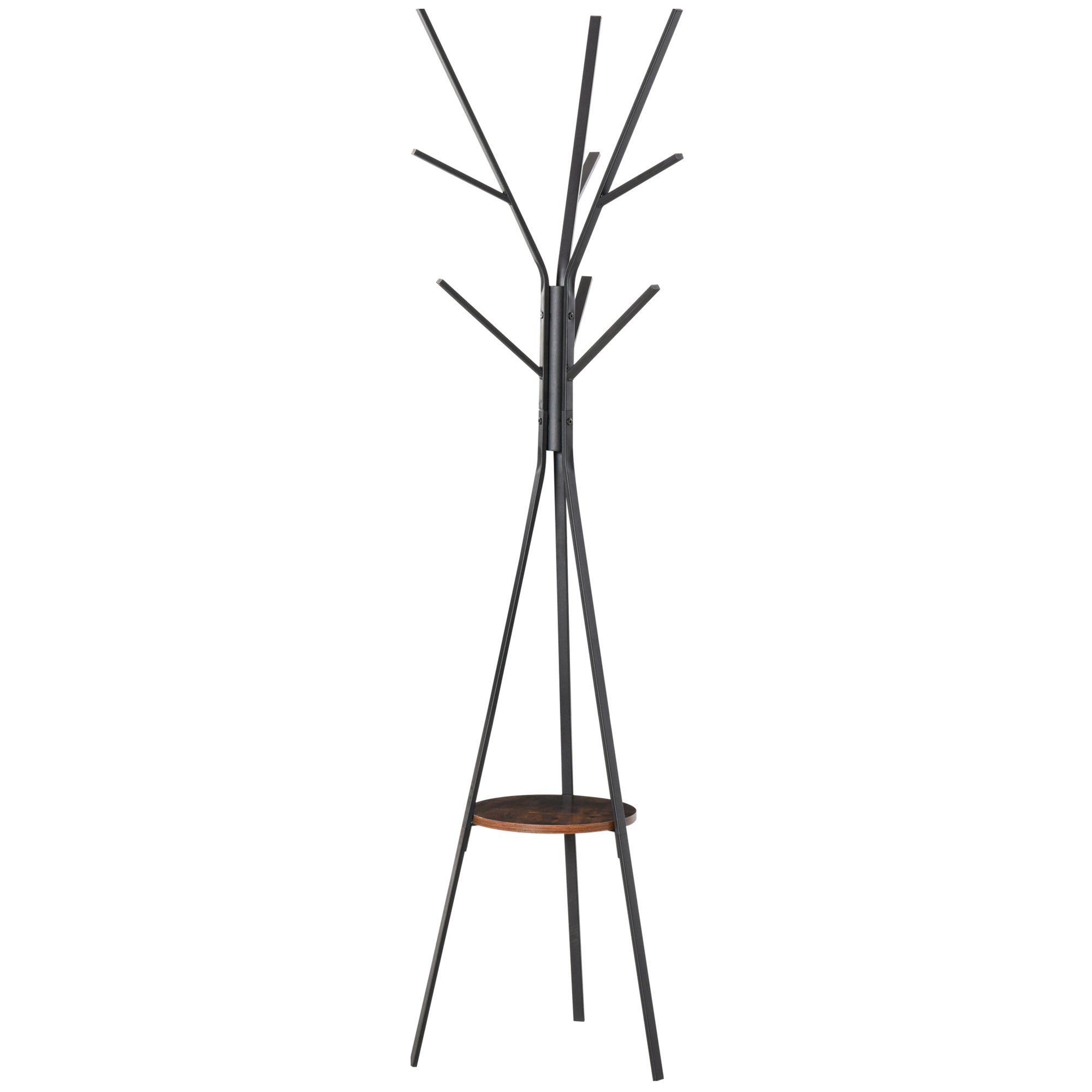 HOMCOM Tøjstativ, Tøj Rack med 8 Kroge, Tøj Rack med Hylde, Stående Garderobe til Tøj, Huer, Tasker, Metal, Brun, 45 x 45 x 180 cm