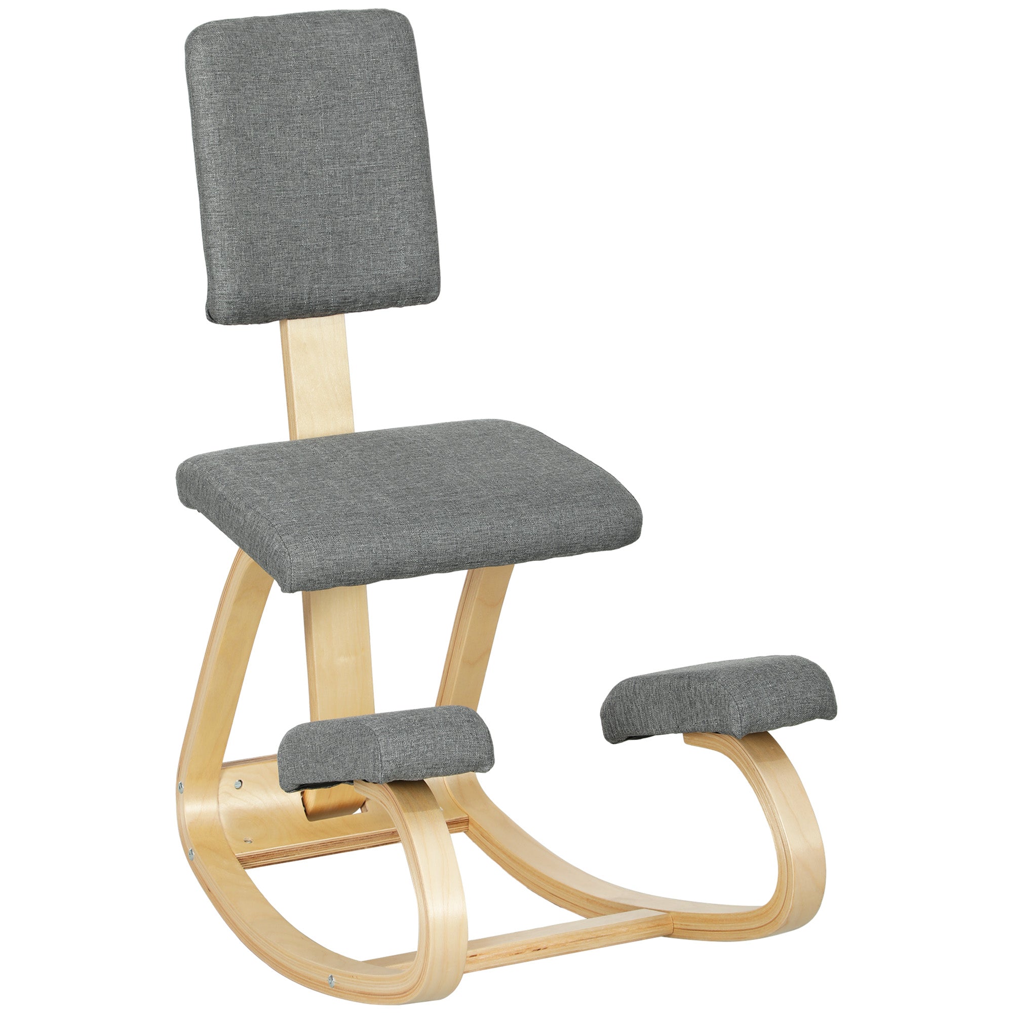 Ergonomic Kneeling Chair with Backrest, Rocking Kneeling Seat, Ergonomic Wood Stool, Orthopedic Office Stool, Posture Corrector, Back Pain Relief, Gray