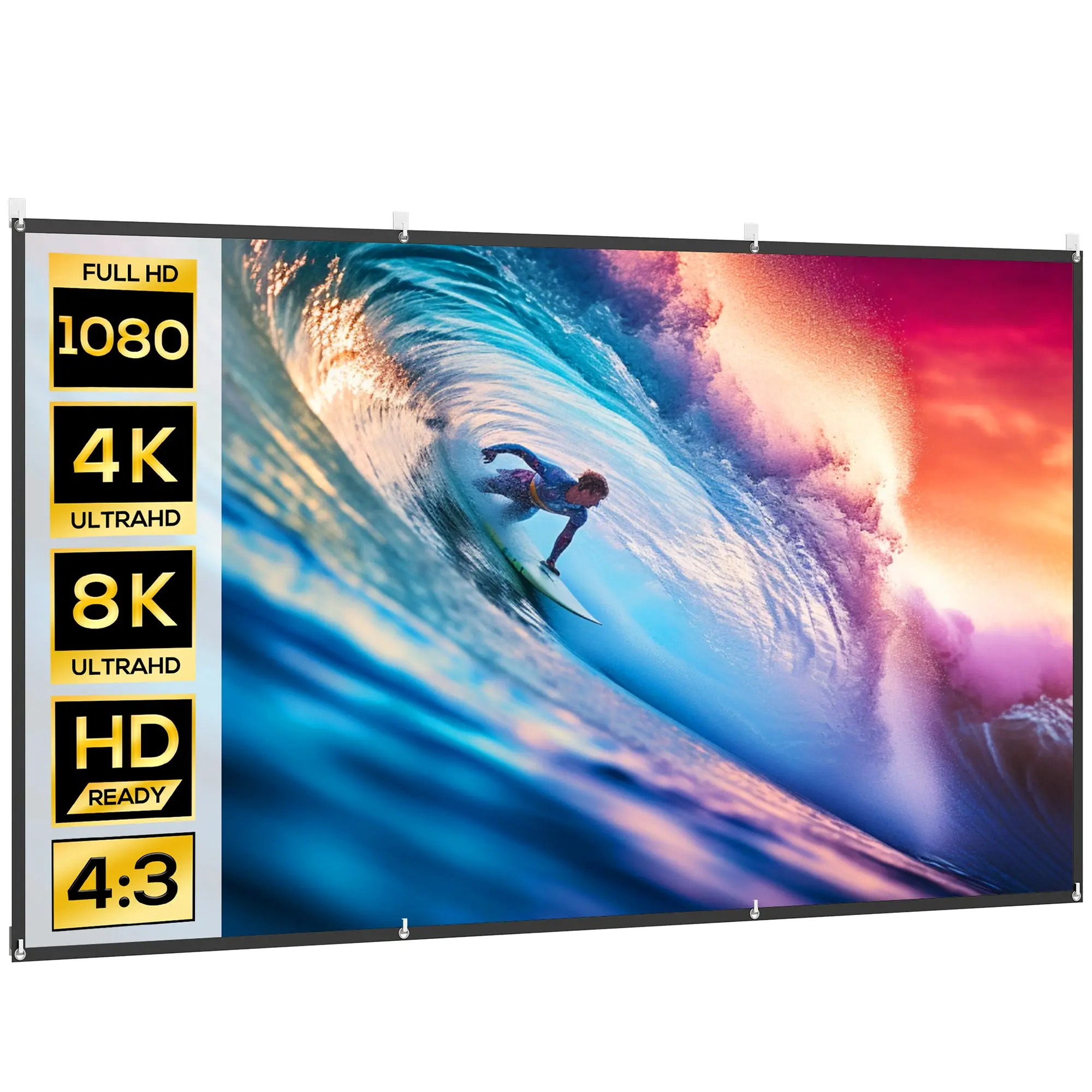 120 in Manual Projection Screen — 16:9, 4K/8K Compatible, Washable Polyester, Indoor/Outdoor, Home Theater, Office, Garden, White