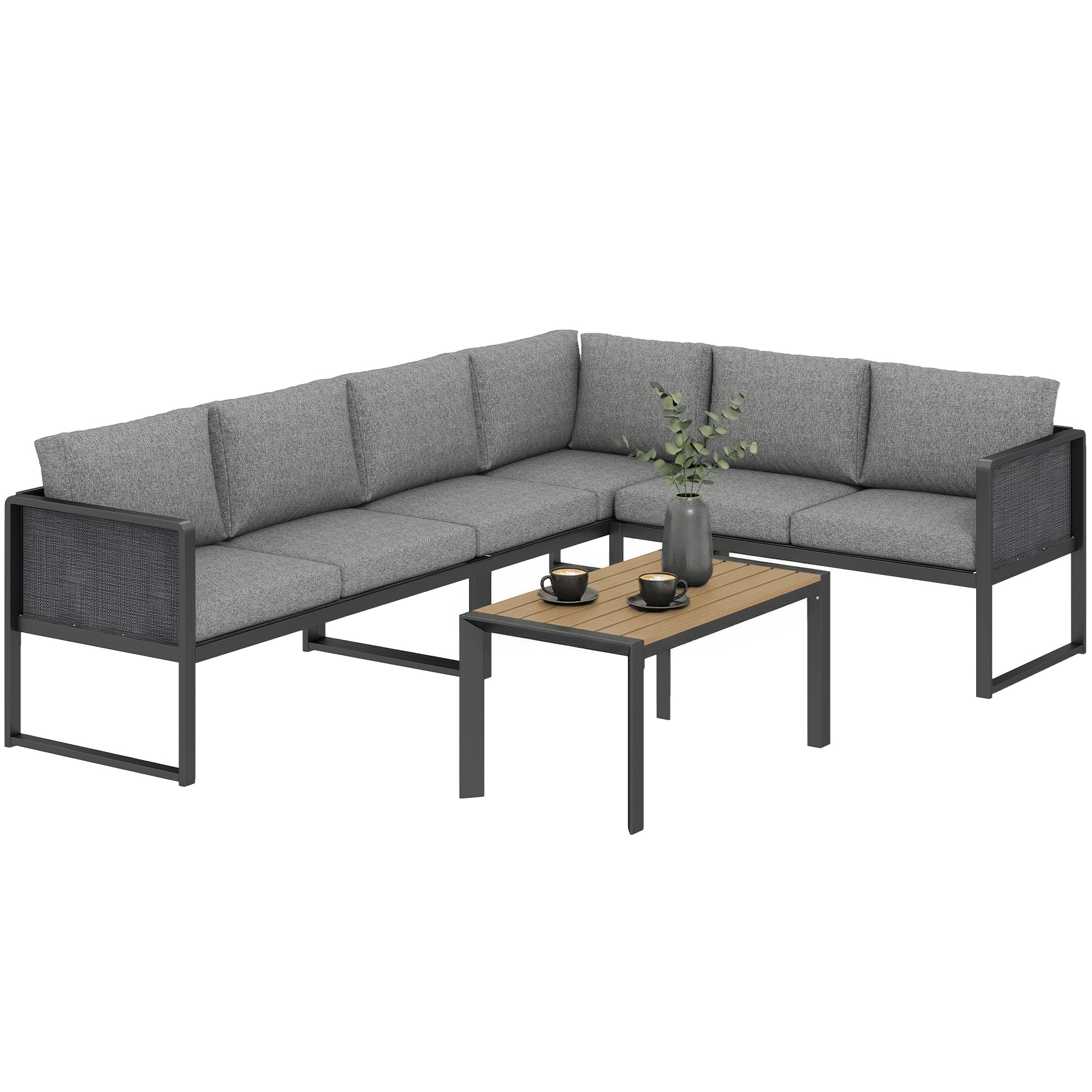 Outsunny Modular 6-Person Outdoor Corner Sofa Set with Slatted Wood ...