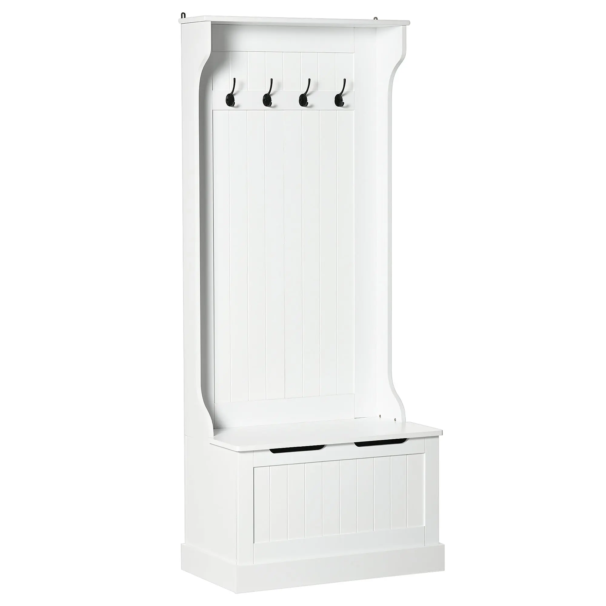 3-in-1 Entryway Hall Tree with Storage Bench, Coat Rack with Hooks, Shoe Storage Bench with Lift-Top Seat, Freestanding Coat Stand for Hallway Bedroom, White