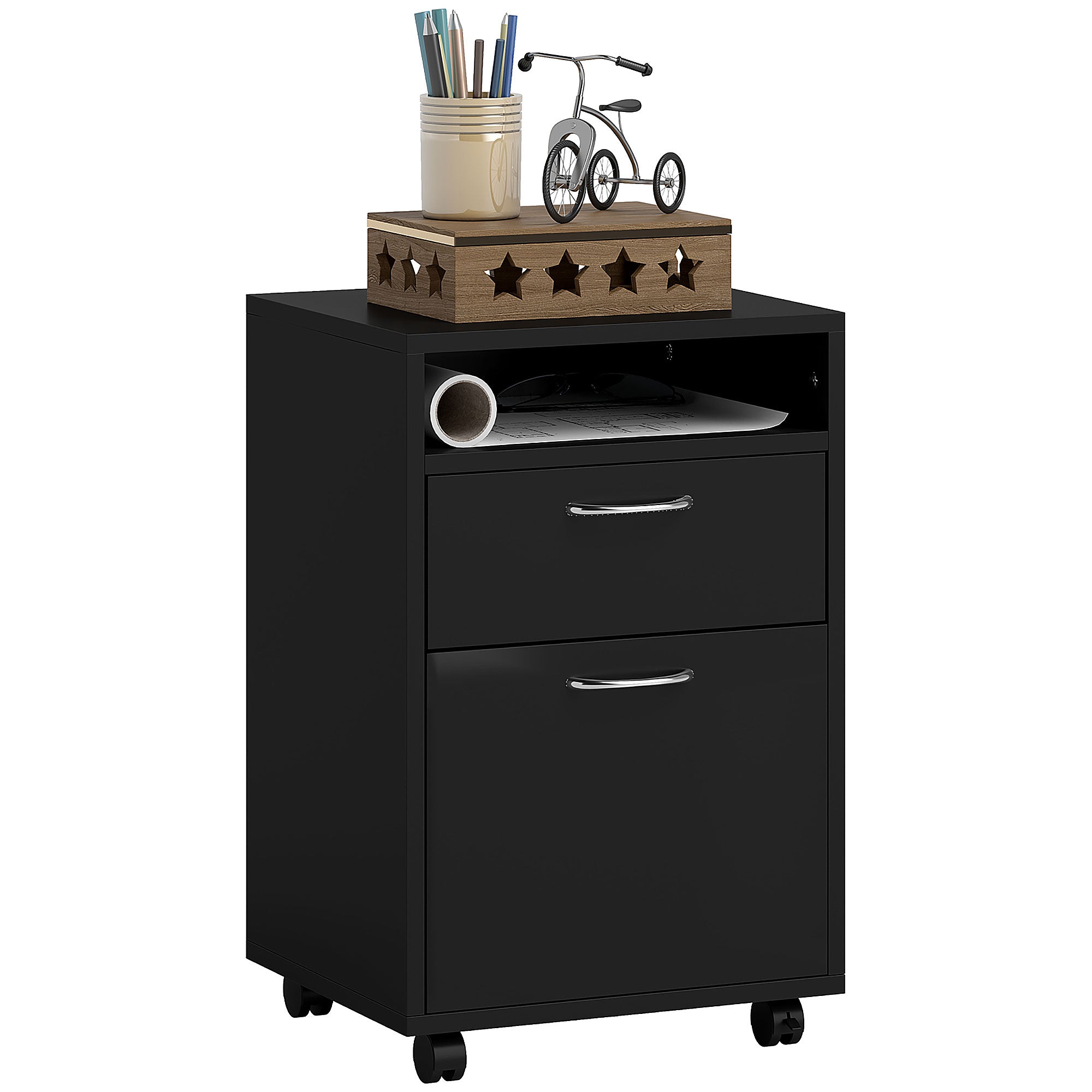 HOMCOM Mobil Kontor Arkivskab med Skuffe og Printerbord til Studie 40x35x60 cm Sort