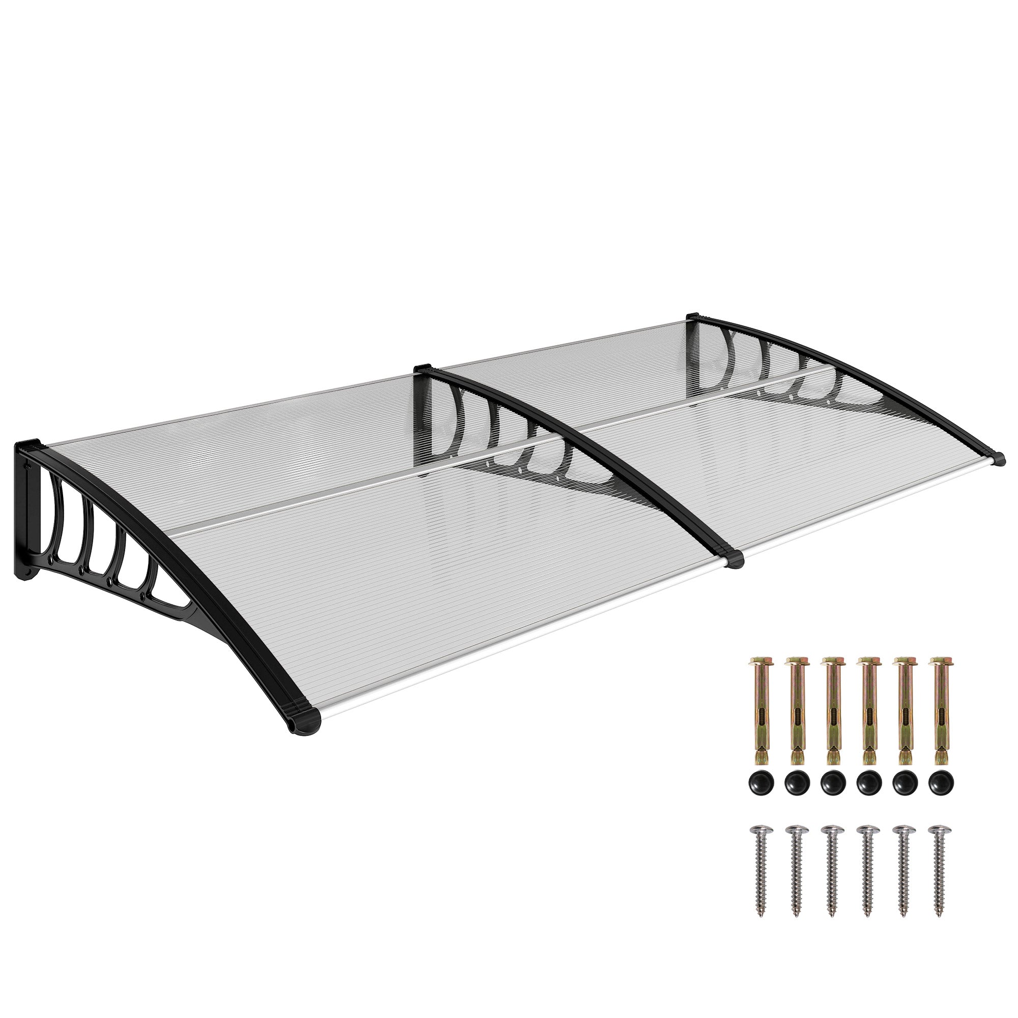 Outsunny Beschermbehuizing 200x96x27 cm Buitenluifel voor Deuren en Ramen tegen Zon en Regen met PP Polycarbonaat Transparante Steun