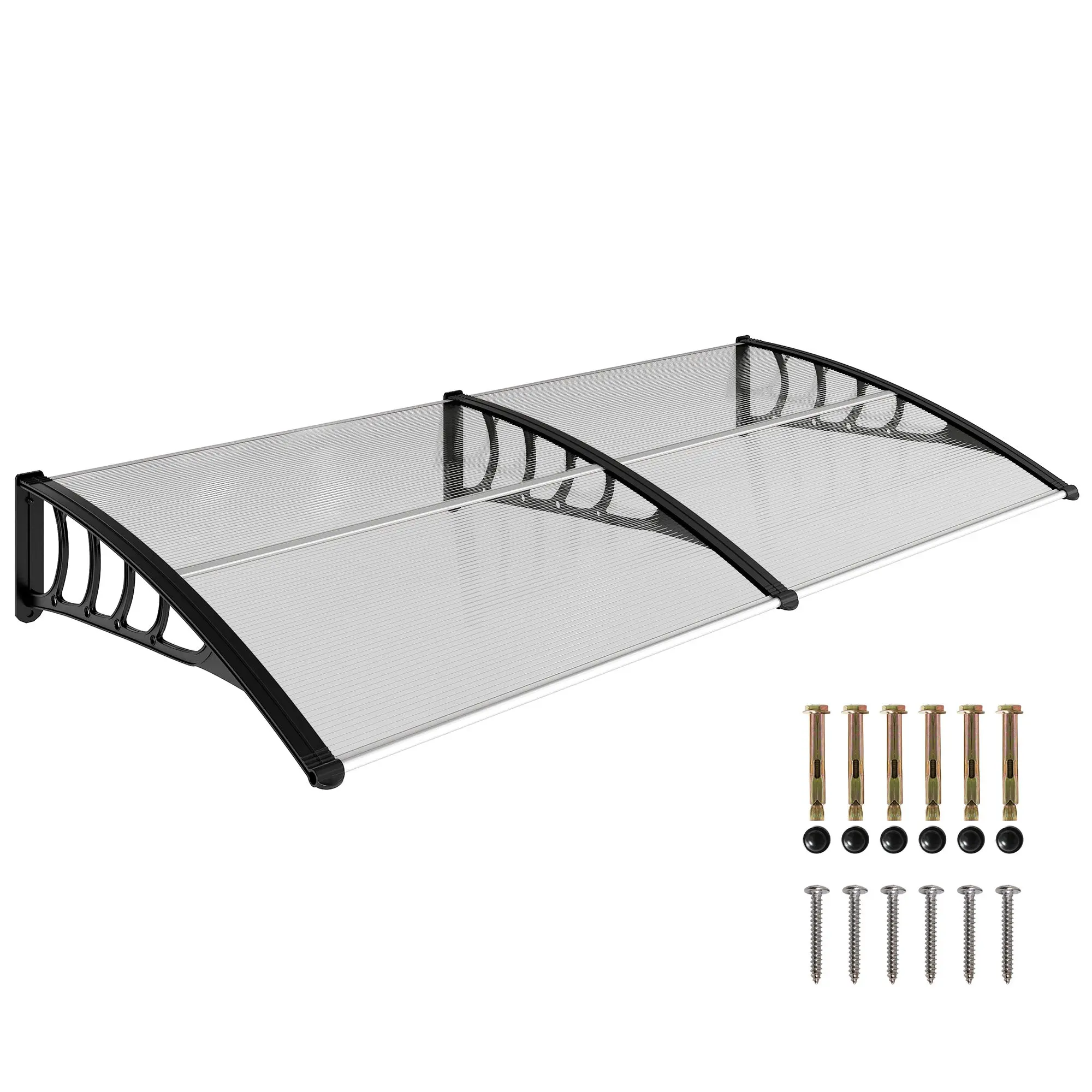 Protective Awning 200x96x27 cm Exterior Canopy for Doors and Windows against Sun and Rain with PP Polycarbonate Transparent Support