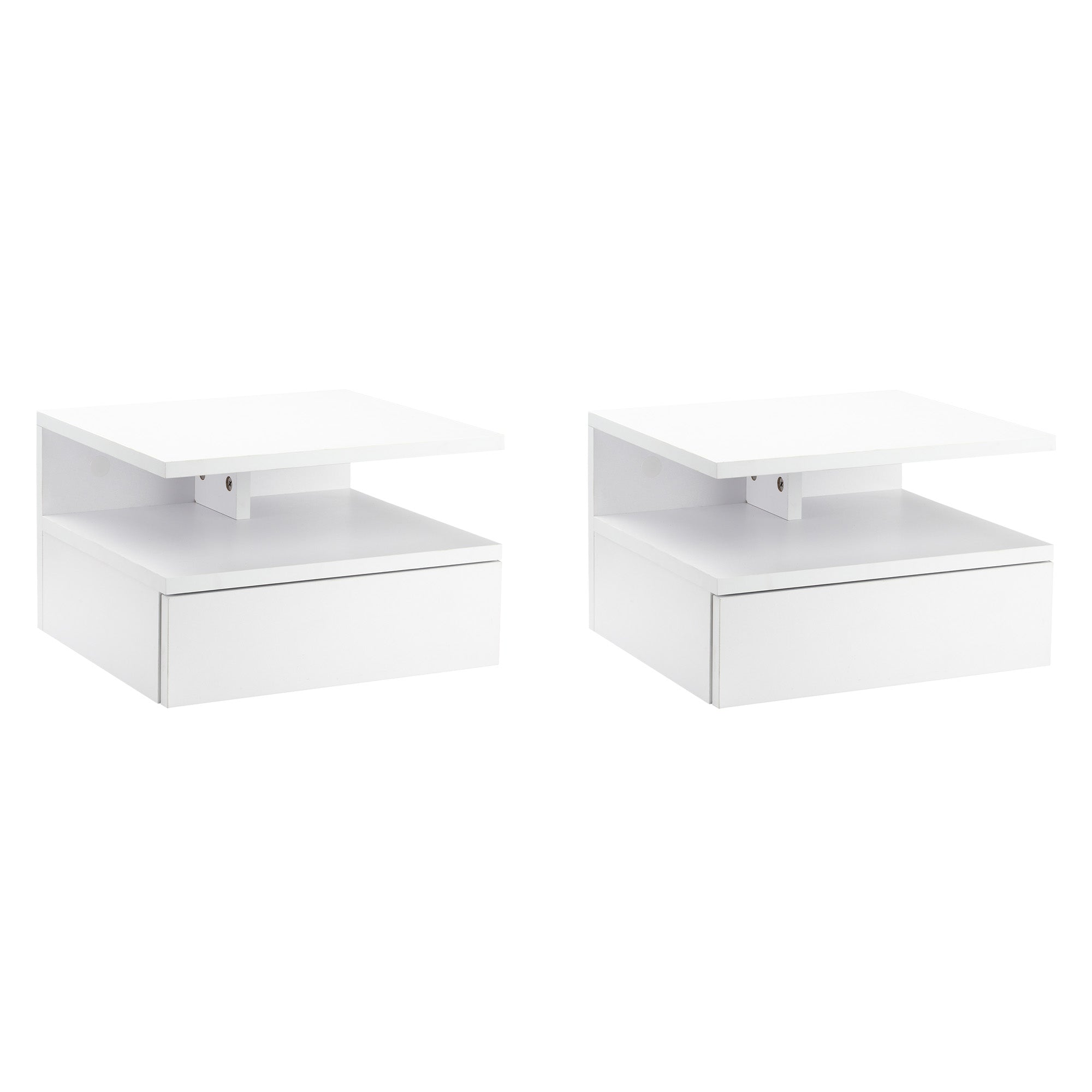HOMCOM Set mit 2 Wand Nachttischen Hängend mit 1 Schublade und Offenem Regal für Schlafzimmer 35x32x22,5 cm Weiß