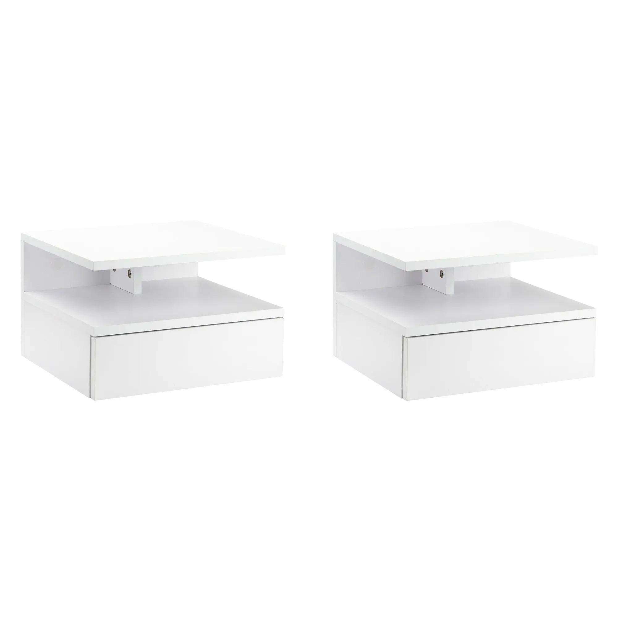 Set of 2 Floating Nightstands Wall Mounted Bedside Tables with Drawer and Open Shelf Small Modern Hanging Nightstand White 35x32x22.5 cm