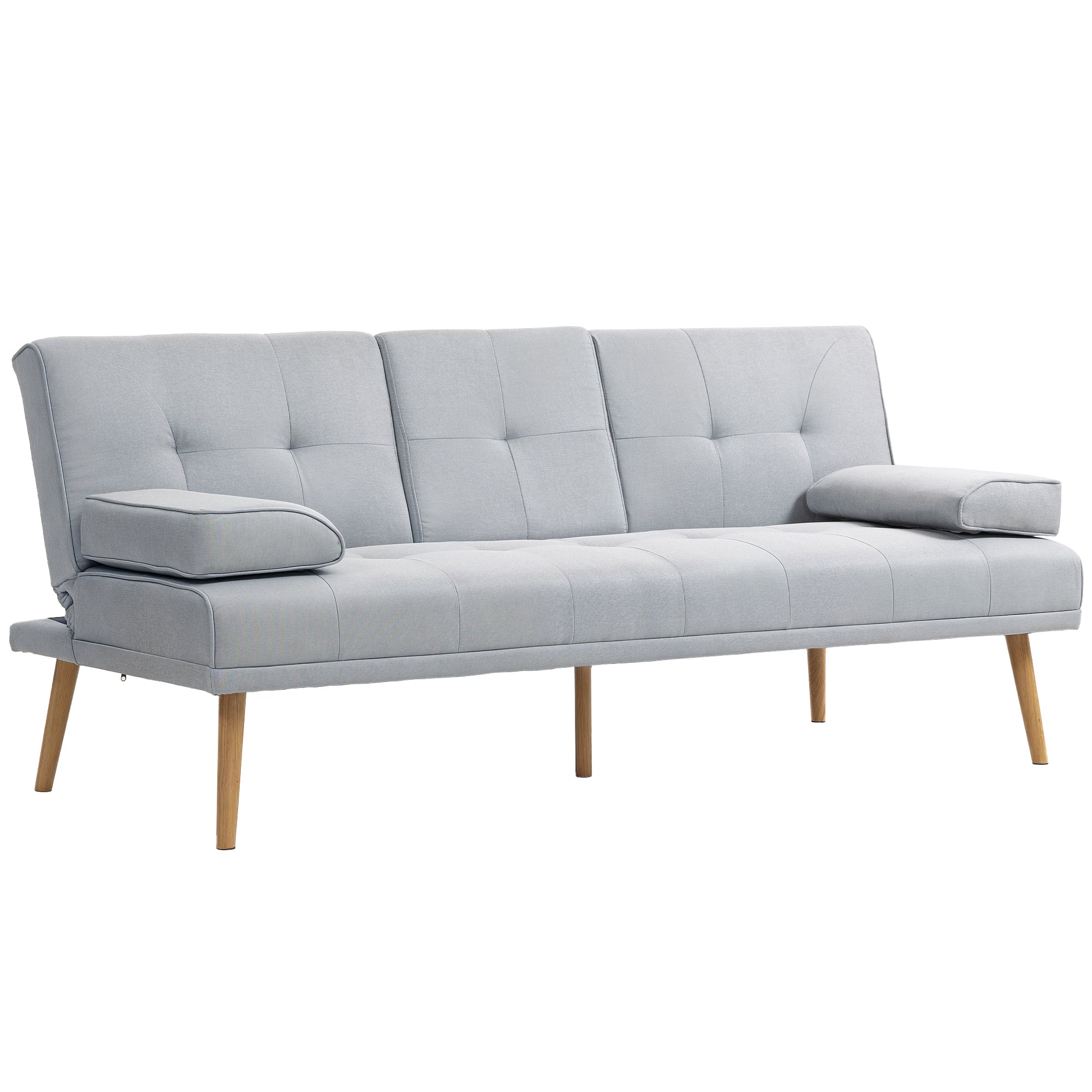HOMCOM Soffbed, 3-sitssoffa, Futonsäng med Fällbart Bord, Tygsoffa med Linlook, Sängsoffa med Kopp Hållare, i Skandinavisk Design, Tål upp till 250 kg, Ljusgrå