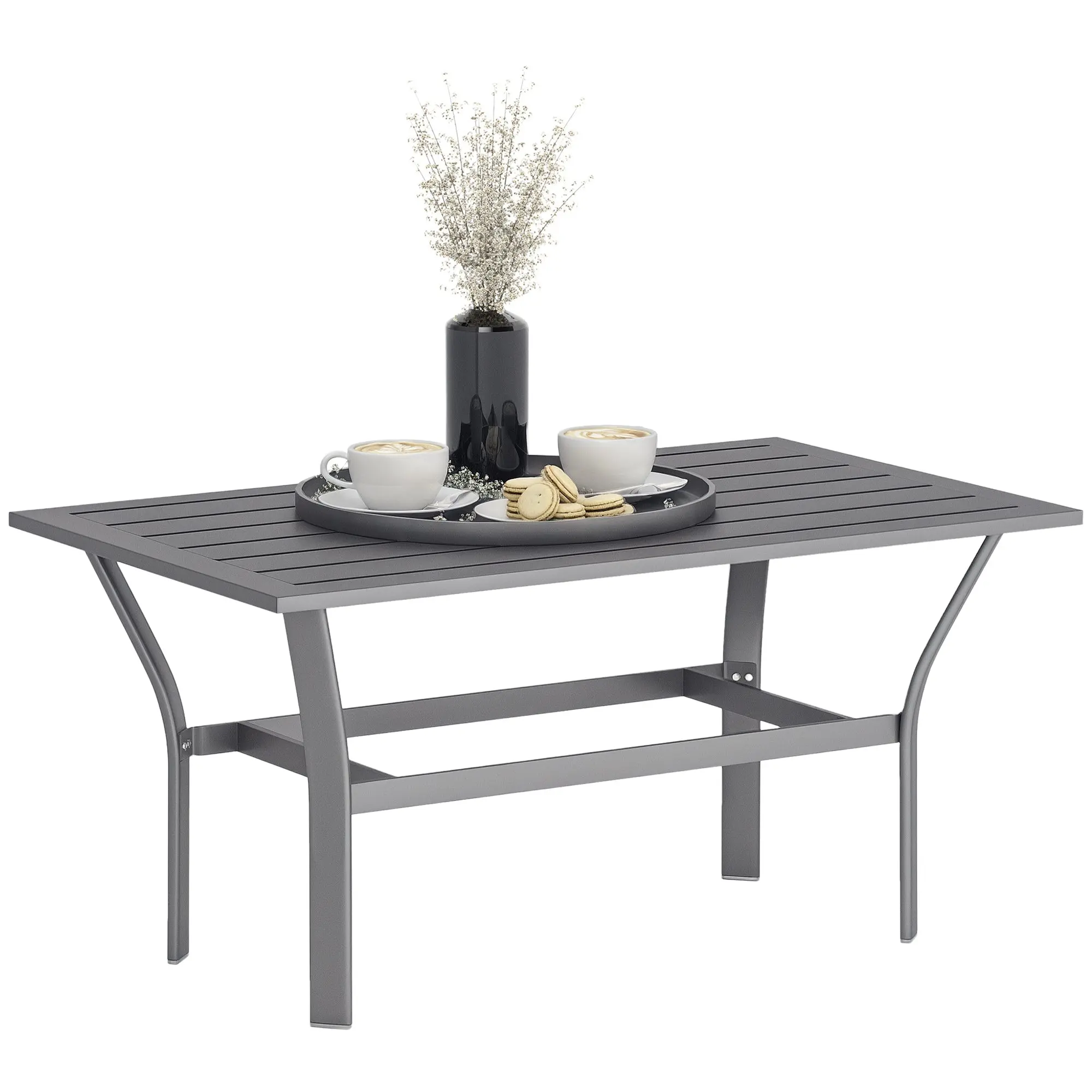 Side Table Metal Balcony Table with Slatted Design Weatherproof Coffee Table Garden Table Easy-Care Coffee Table Outdoor Table for Balcony Garden Terrace Porch 91.5 x 55 x 45 cm Dark Grey