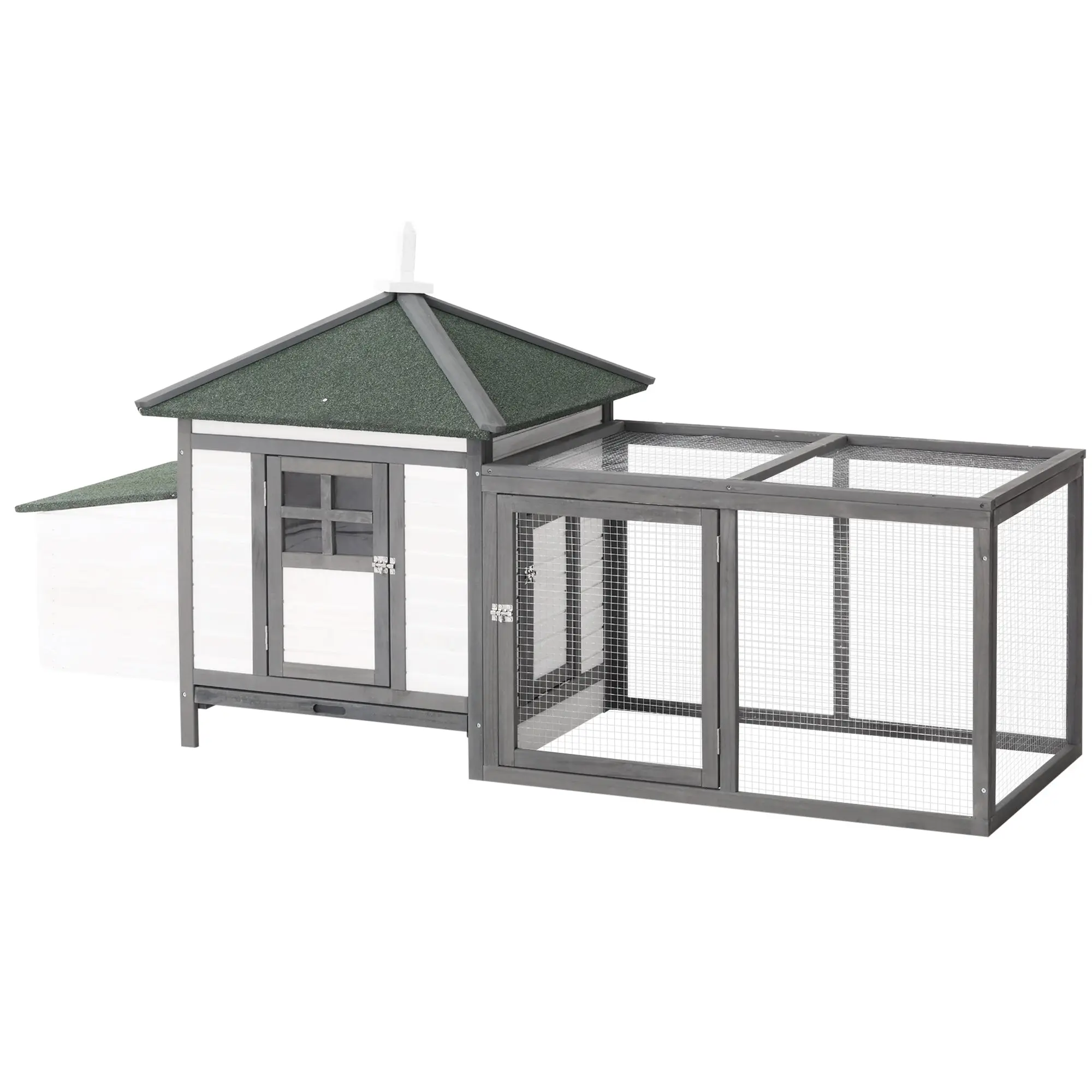 Chicken Coop for Bantam Chickens 196 x 76 x 97 cm Chicken House with Nesting Box, Run & Perch, Wooden Small Animal House, Gray