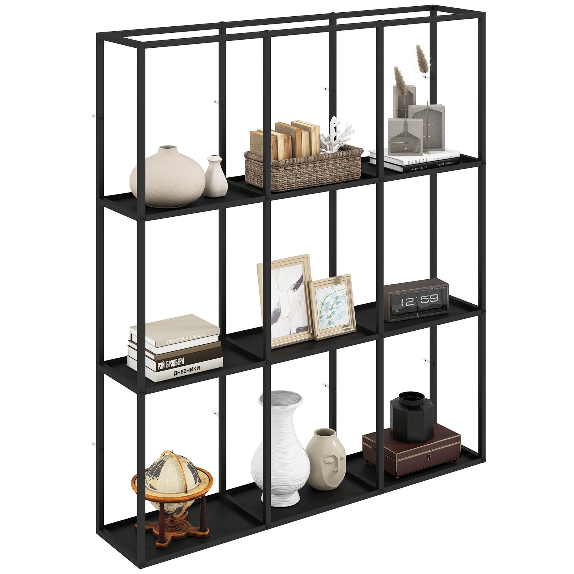 HOMCOM Industrielles Wandregal, 9 Fächer – Modulares Metallregal für Sammlerstücke & Wohnaccessoires, Schwarz
