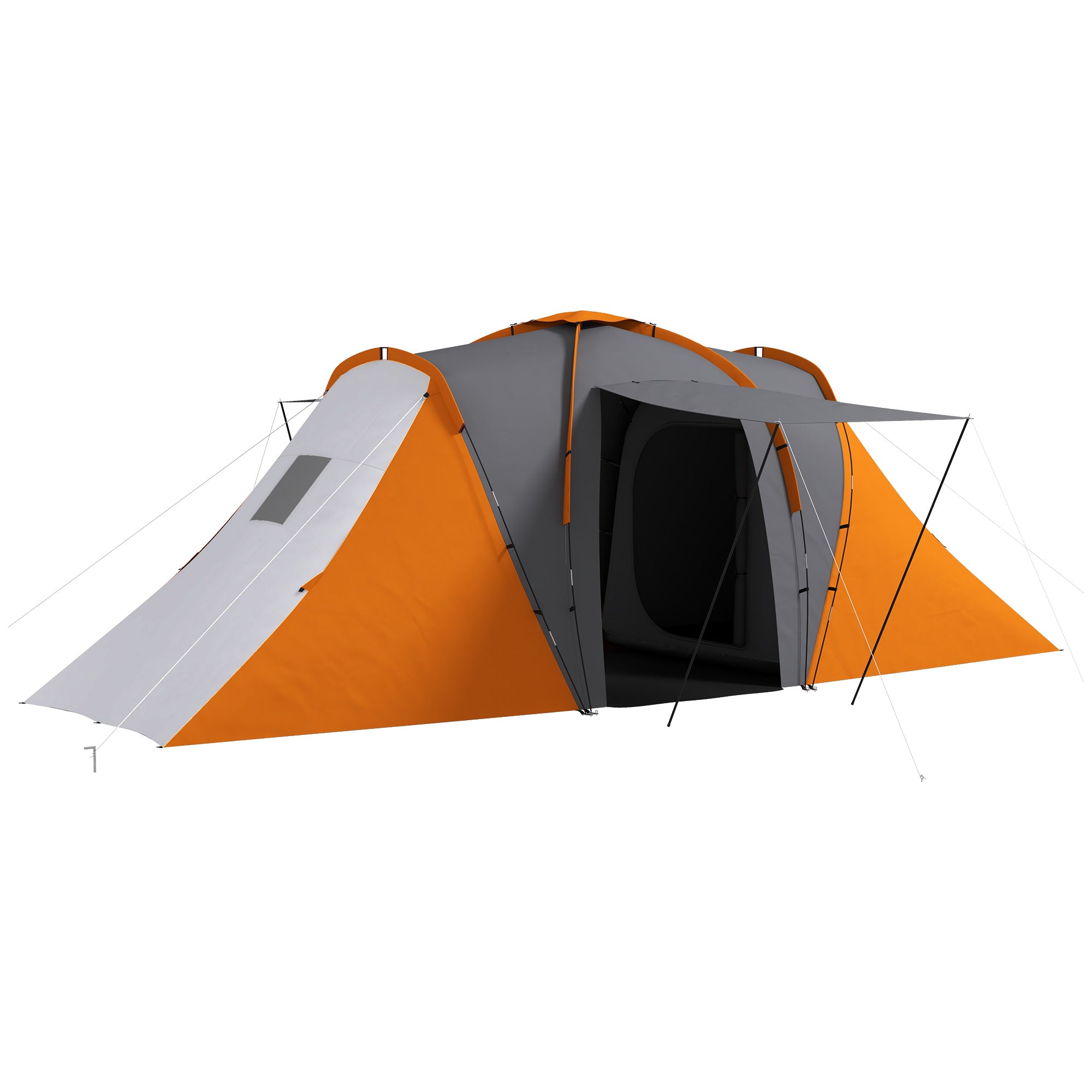 Outsunny Tunnelzelt für 4–6 Personen – 2 Schlafkabinen + Wohnbereich, 2000 mm wasserdicht, Grau & Orange