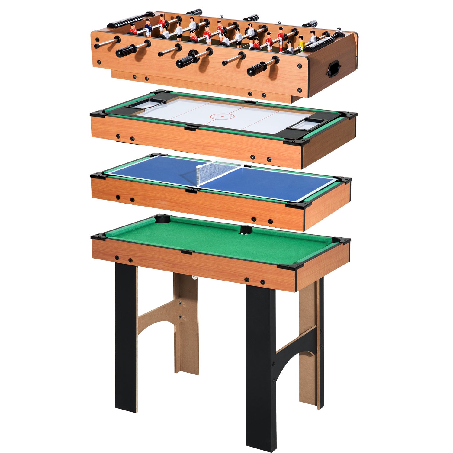 HOMCOM 4-in-1 Multispieltisch mit Tischfußball, Airhockey, Tischtennis und Billard - Multifunktionaler Spieltisch aus MDF, 92 x 78 x 80 cm