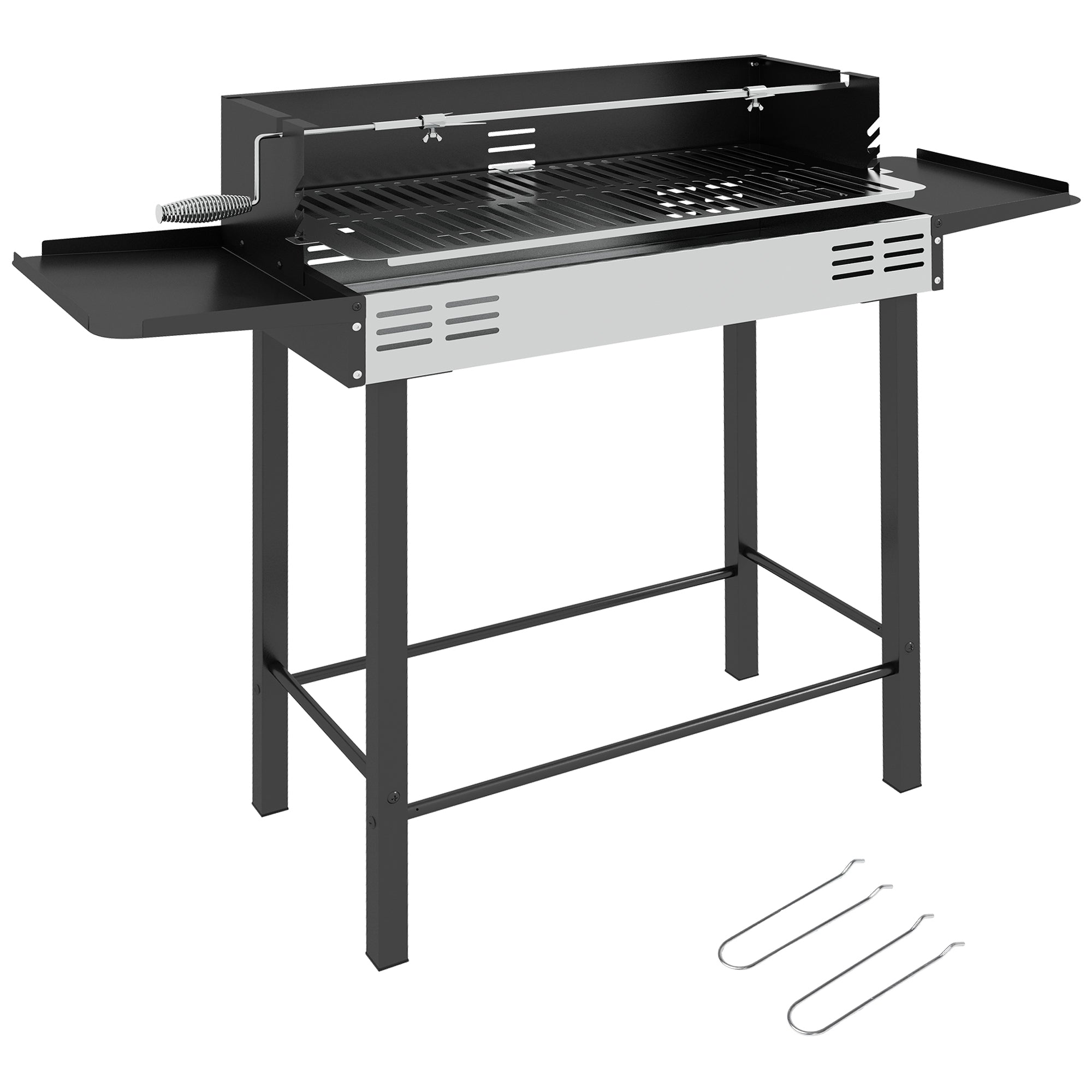 Outsunny ogļu grils kempingam ar grila resti un rotācijas komplektu, saliekams, portatīvs, kempinga dārza BBQ, nerūsējošais tērauds+metāls, melns, 118 x 32 x 90 cm