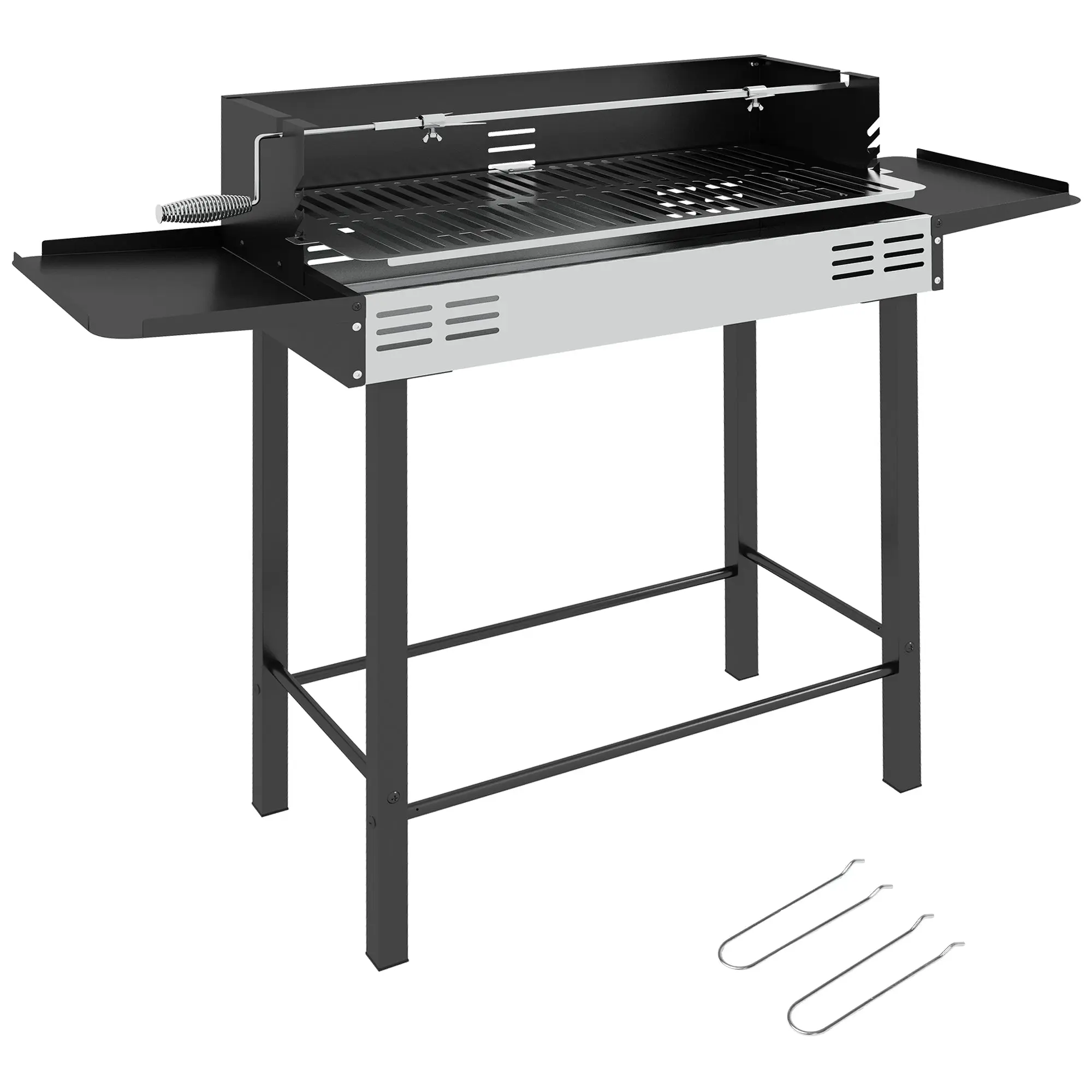 charcoal grill camping grill with grill grate and rotisserie kit, foldable, portable, camping garden BBQ, stainless steel+metal, black, 118 x 32 x 90 cm