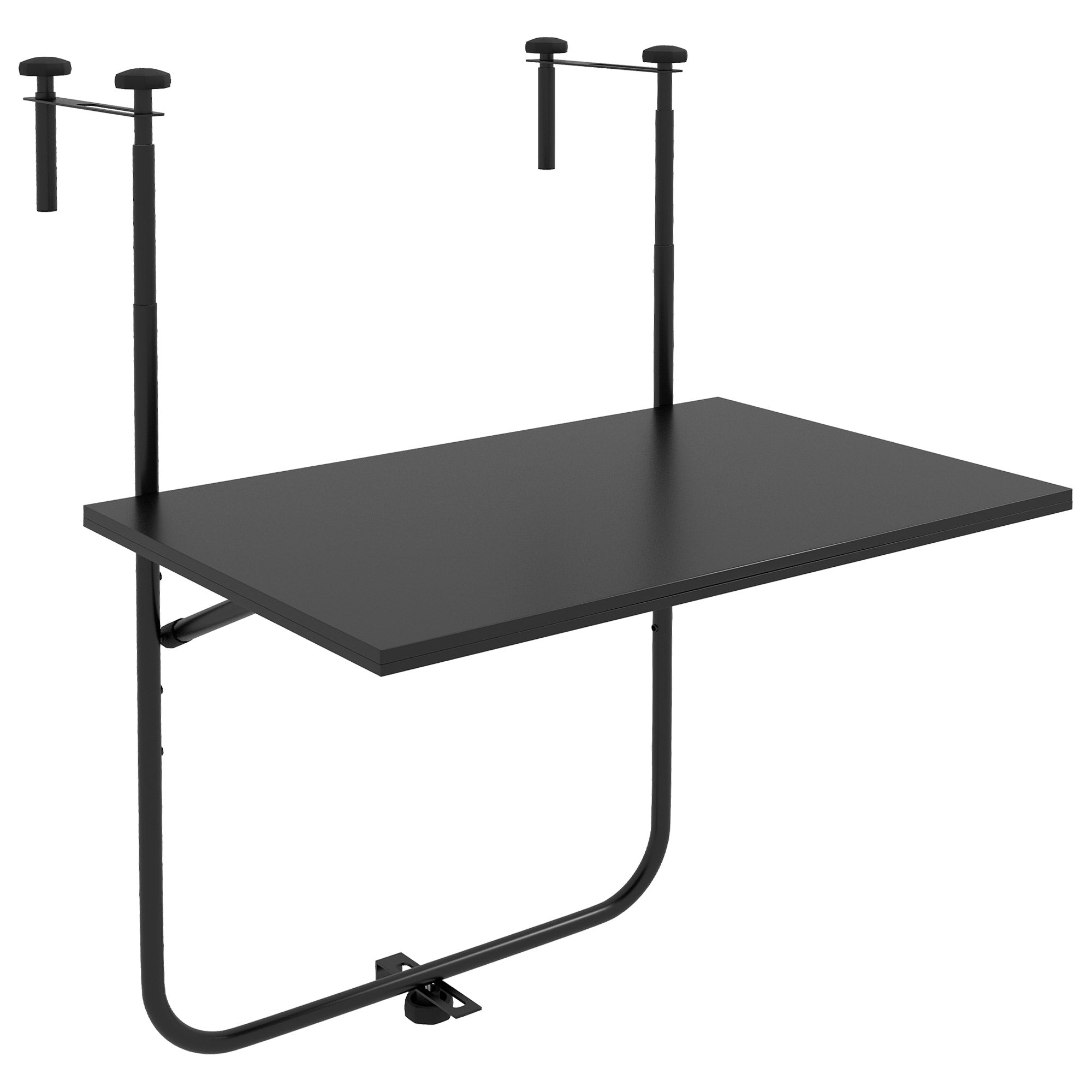Hanging Balcony Table, Foldable Hanging Table, 3 Heights Adjustable Balcony Railing Table, Holds up to 15 kg, for Garden, Metal, 62 x 60 cm, Black