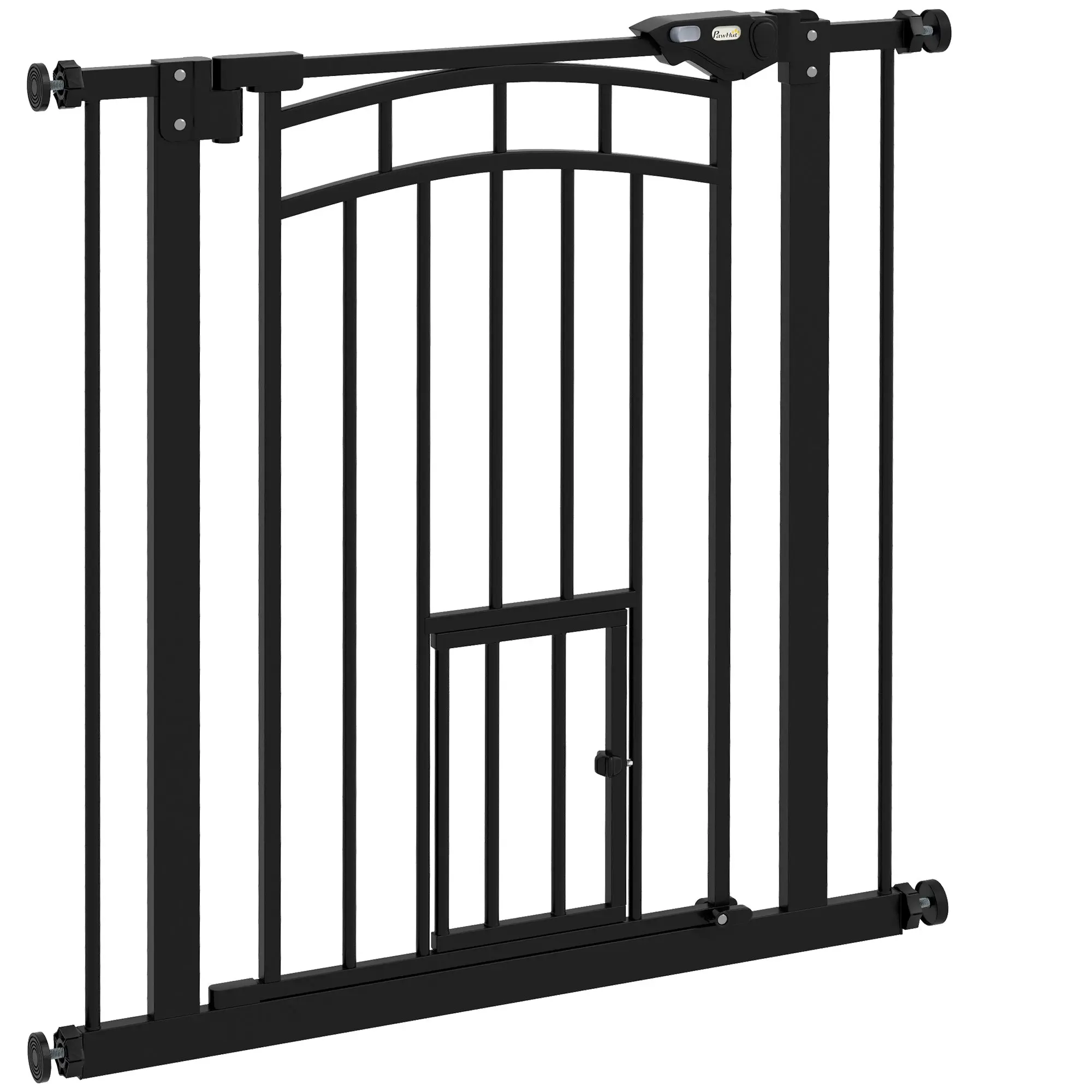 Dog Safety Barrier, Pressure Mounted Stair Gate, No Drill Installation, Auto Close Door, Double Locking System, 74 to 80 cm, Steel, Black