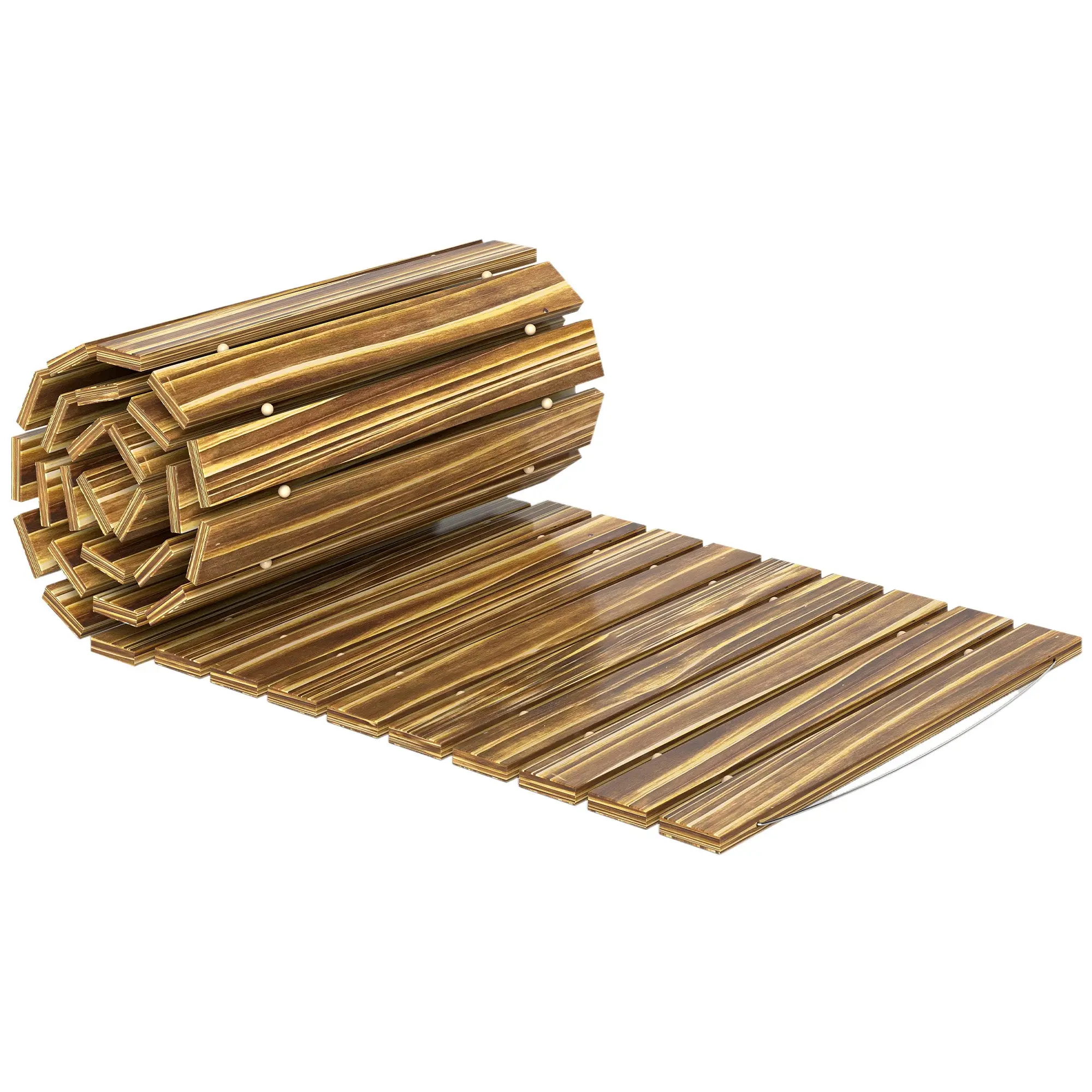Roll-Up Wooden Garden Path 47.2 x 15.0 in Weather-Resistant Charred Spruce Outdoor Walkway
